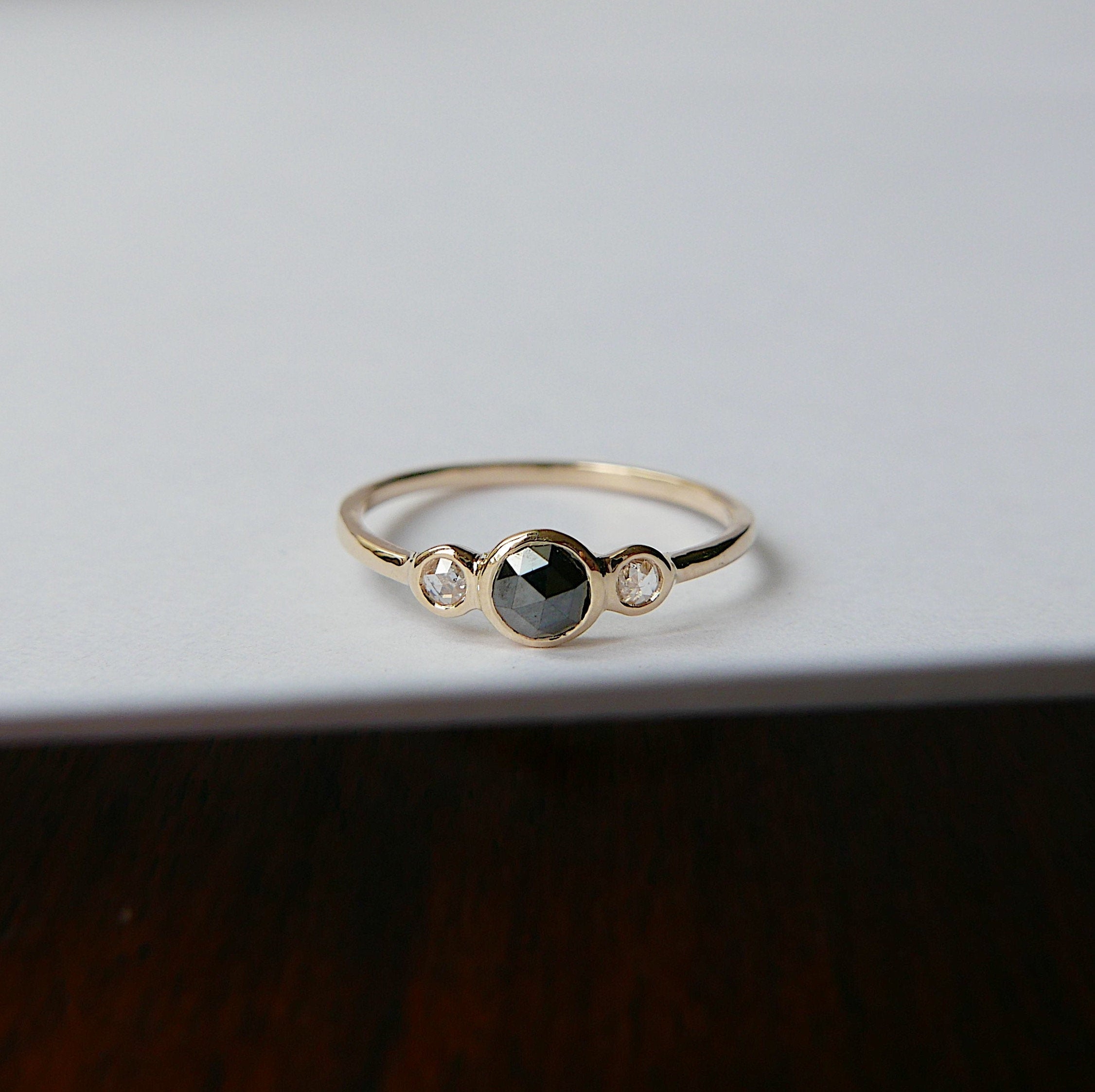 three stone ring  rosecut ring  rosecut diamond  rosecut band  Rings  minimalist  mgj  mason grace jewelry  mason grace  jewelry  gift  fine jewelry  engagement ring  diamond band  diamond  dainty ring  classic diamond ring  black diamond ring  birthstone ring