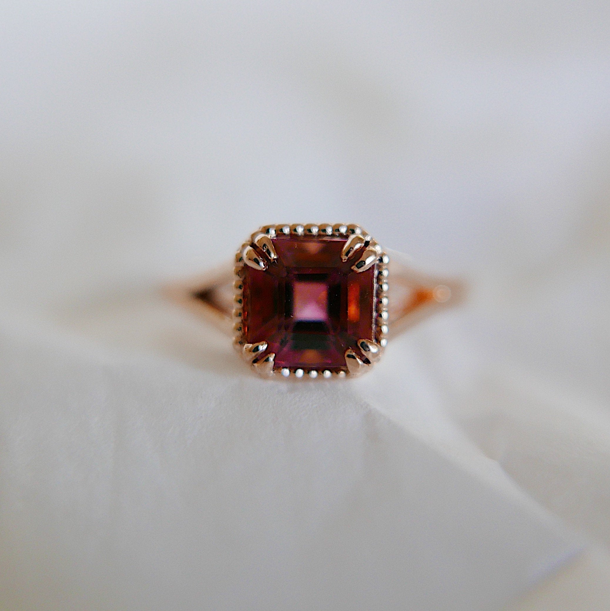 wedding ring  vintage inspired  tourmaline ring  square cut ring  Rings  raspberry tourmaline  raspberry ring  push gift  pink and red ring  OOAK  Multi-Stone Rings  mgj  mason grace jewelry  mason grace  jewelry  fine jewelry  Engagement ring  Classic ring  Art Deco  anniversary ring  alternative bridal