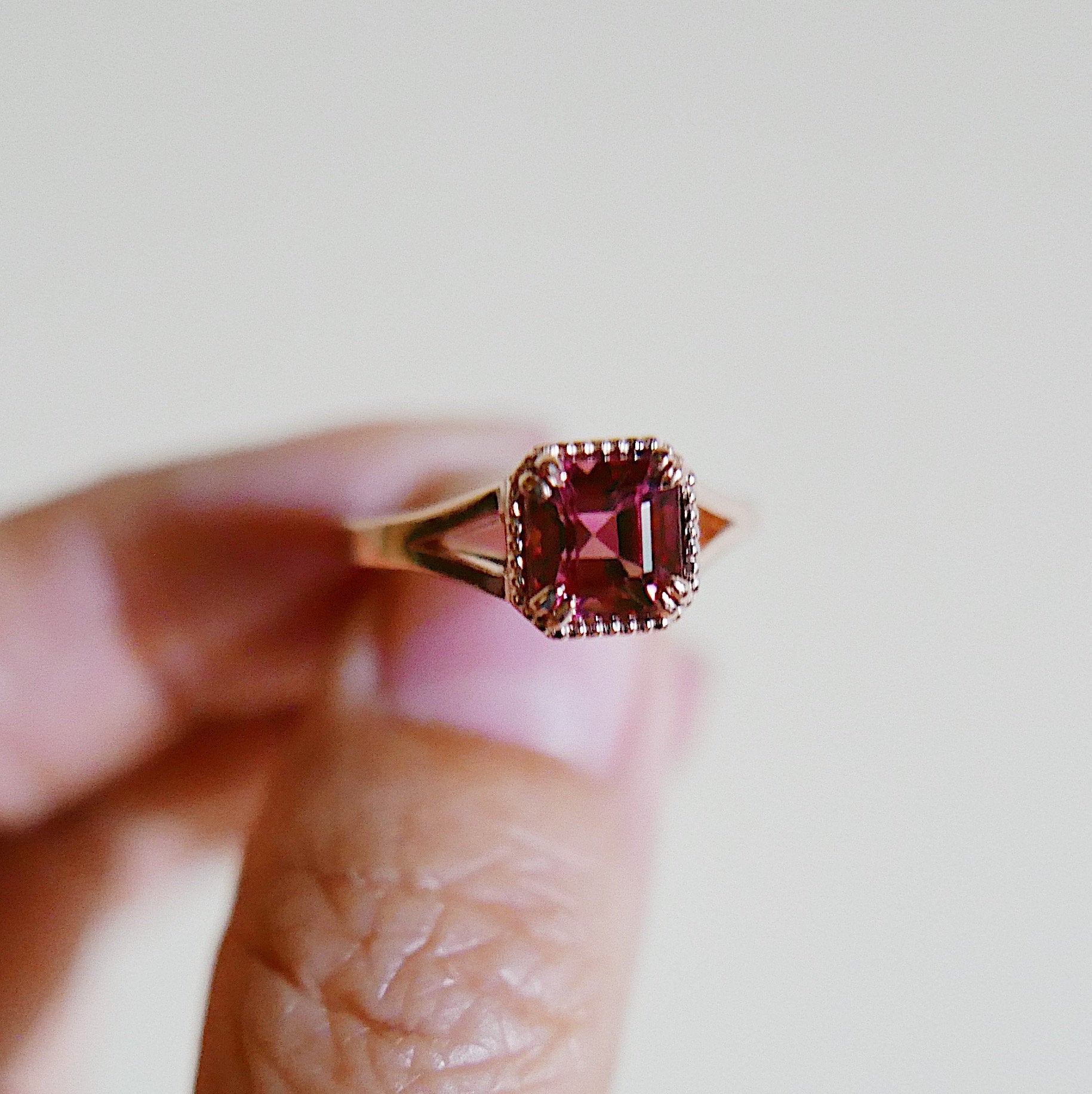 wedding ring  vintage inspired  tourmaline ring  square cut ring  Rings  raspberry tourmaline  raspberry ring  push gift  pink and red ring  OOAK  Multi-Stone Rings  mgj  mason grace jewelry  mason grace  jewelry  fine jewelry  Engagement ring  Classic ring  Art Deco  anniversary ring  alternative bridal