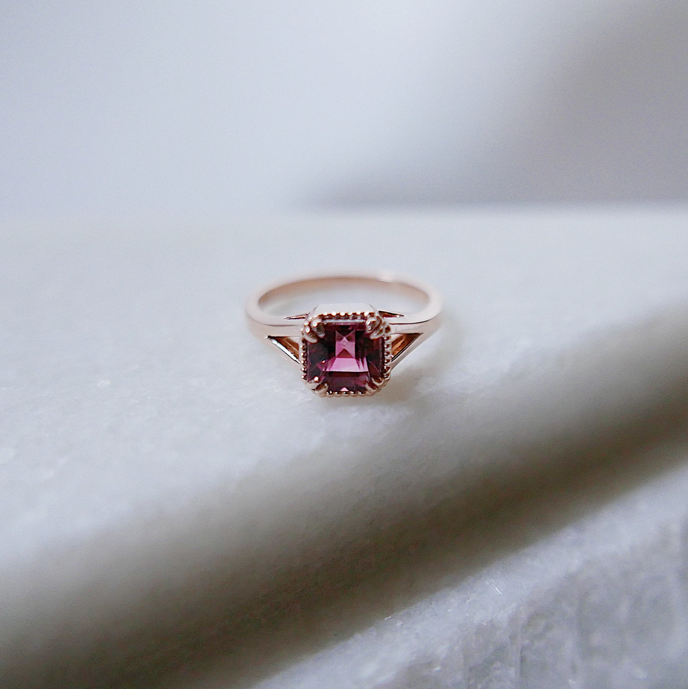 wedding ring  vintage inspired  tourmaline ring  square cut ring  Rings  raspberry tourmaline  raspberry ring  push gift  pink and red ring  OOAK  Multi-Stone Rings  mgj  mason grace jewelry  mason grace  jewelry  fine jewelry  Engagement ring  Classic ring  Art Deco  anniversary ring  alternative bridal