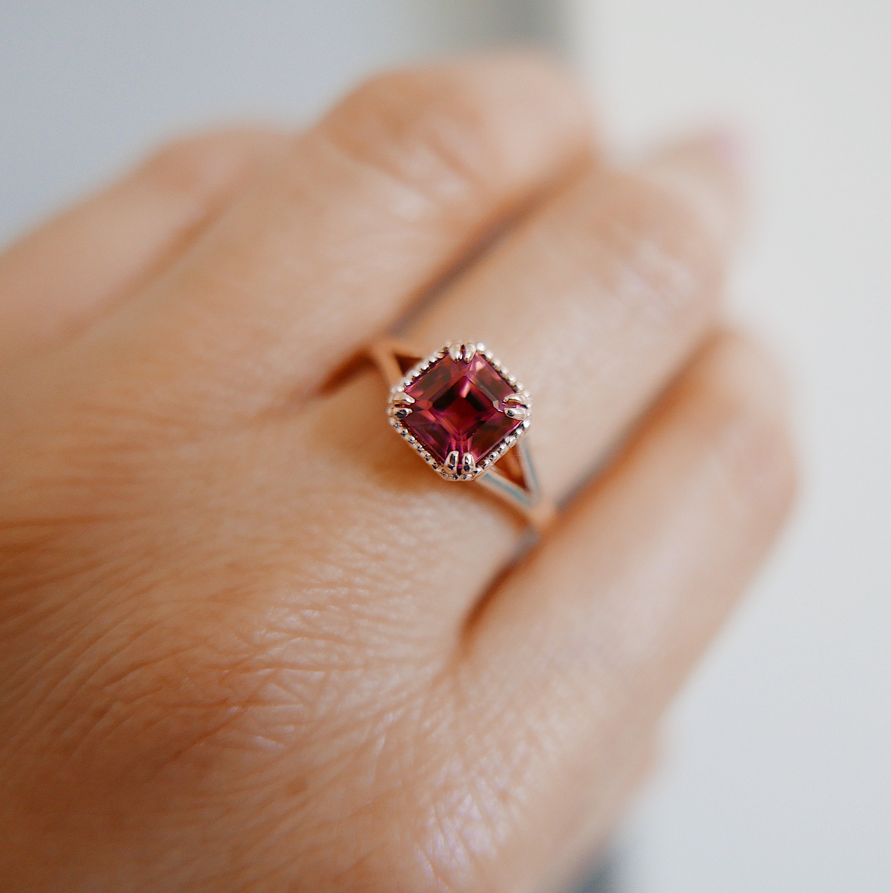 wedding ring  vintage inspired  tourmaline ring  square cut ring  Rings  raspberry tourmaline  raspberry ring  push gift  pink and red ring  OOAK  Multi-Stone Rings  mgj  mason grace jewelry  mason grace  jewelry  fine jewelry  Engagement ring  Classic ring  Art Deco  anniversary ring  alternative bridal