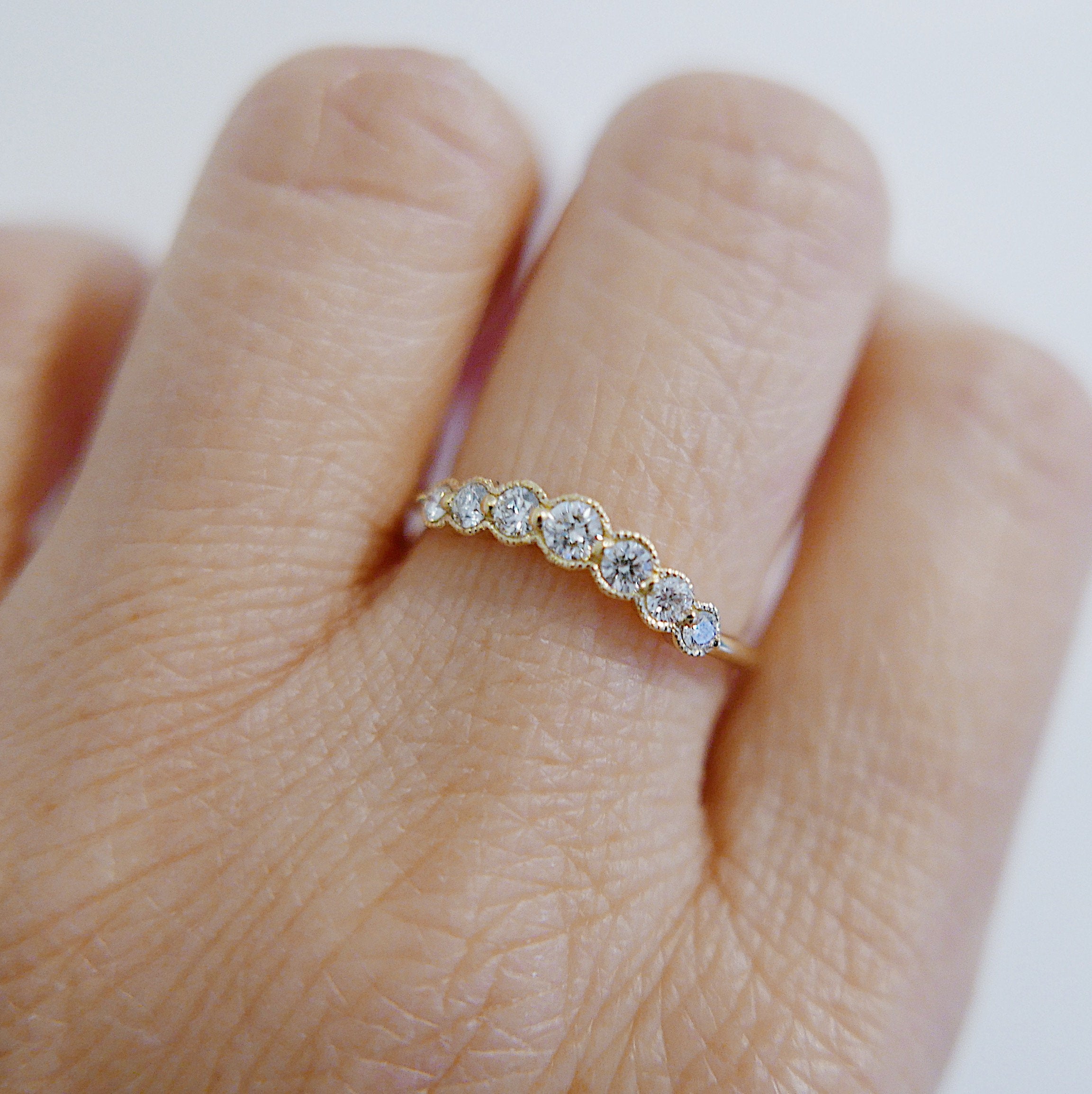 Monet Bezel Diamond Arc Ring, white diamond nesting ring, tracer ring, stacking band, wedding set