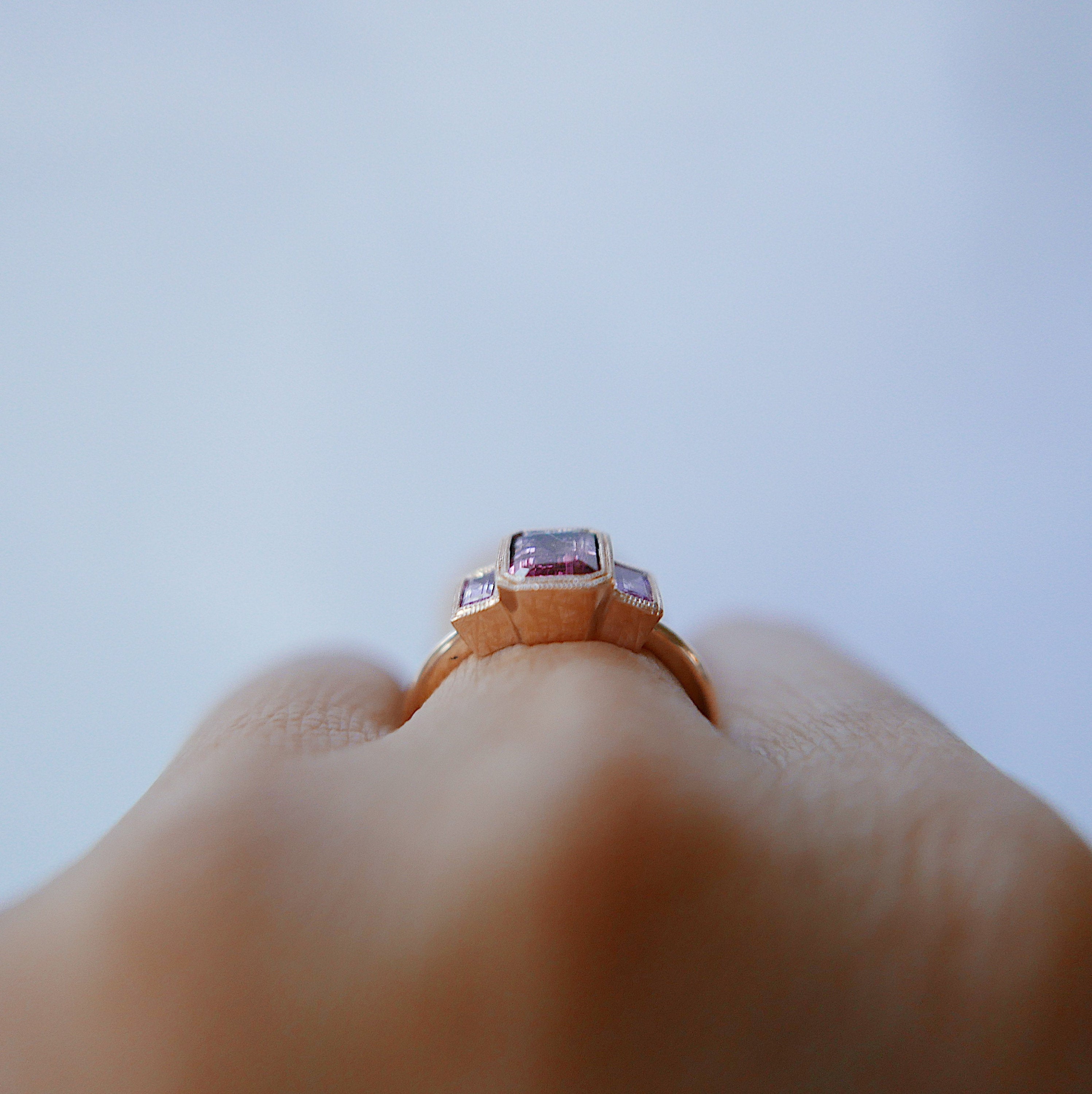 Charlotte Three Stone Tourmaline Ring, Tourmaline ring, tourmaline and sapphire ring, Pink stone wedding ring, classic engagement ring, ooak