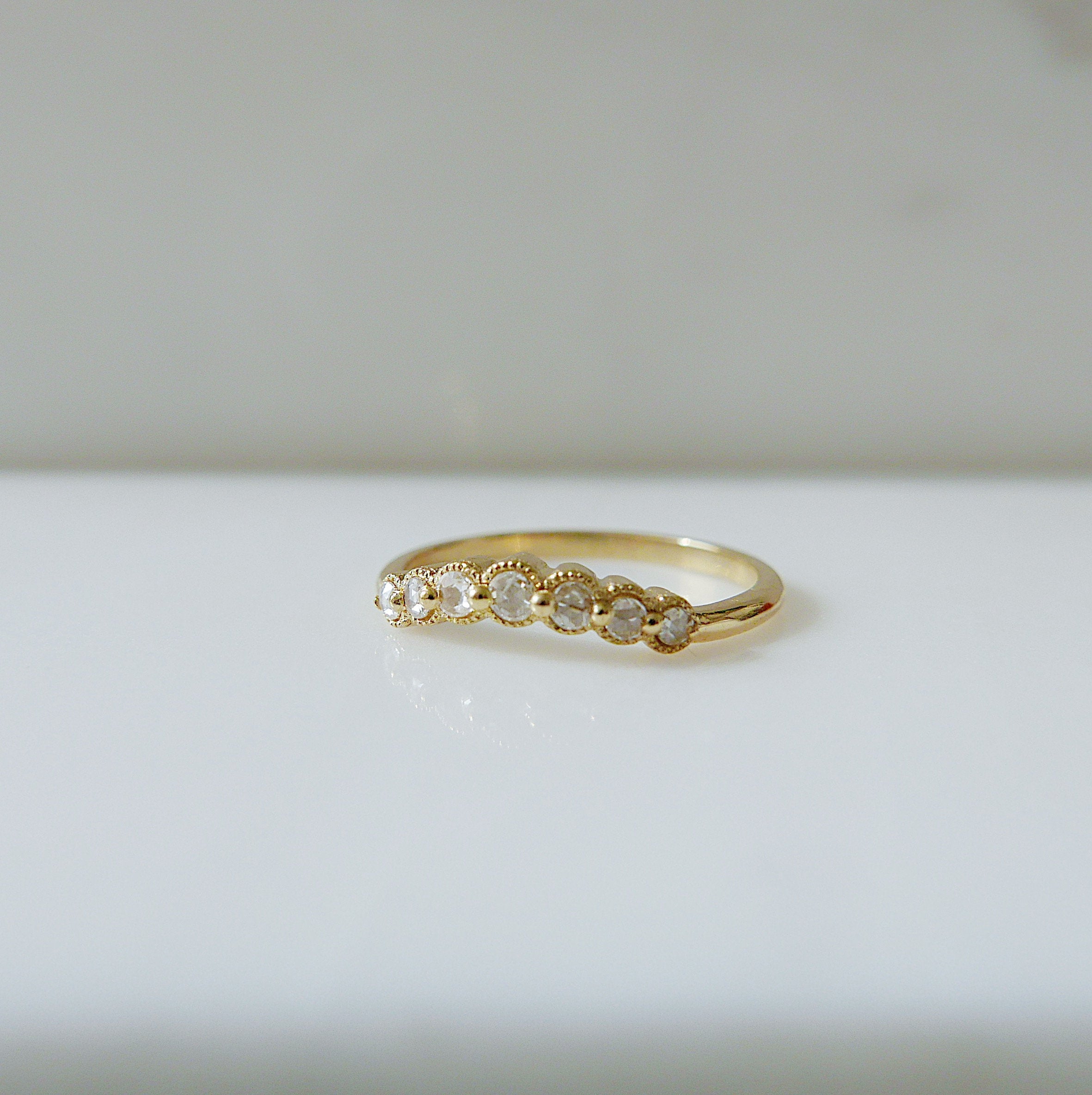 Milgrain Diamond Arc Ring Small 18K, white diamond ring, diamond ring, 18k gold arc ring, delicate wedding ring, stacking ring, ooak