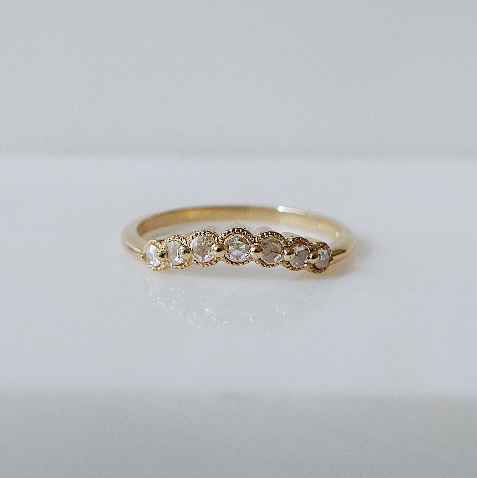 Milgrain Diamond Arc Ring Small 18K, white diamond ring, diamond ring, 18k gold arc ring, delicate wedding ring, stacking ring, ooak