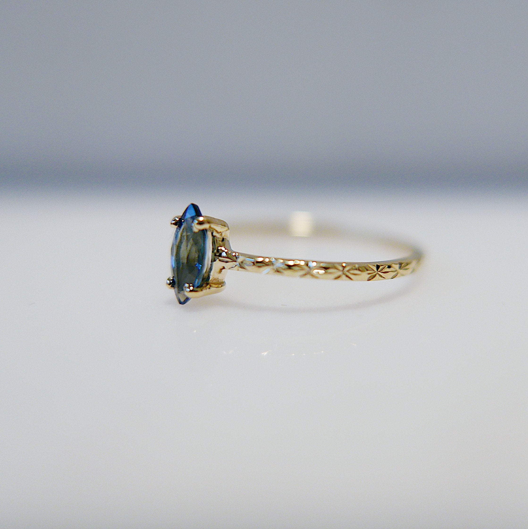 Blue Sapphire Aurora Marquise Ring, marquise ring, blue sapphire ring, starry band, one of a kind, ooak