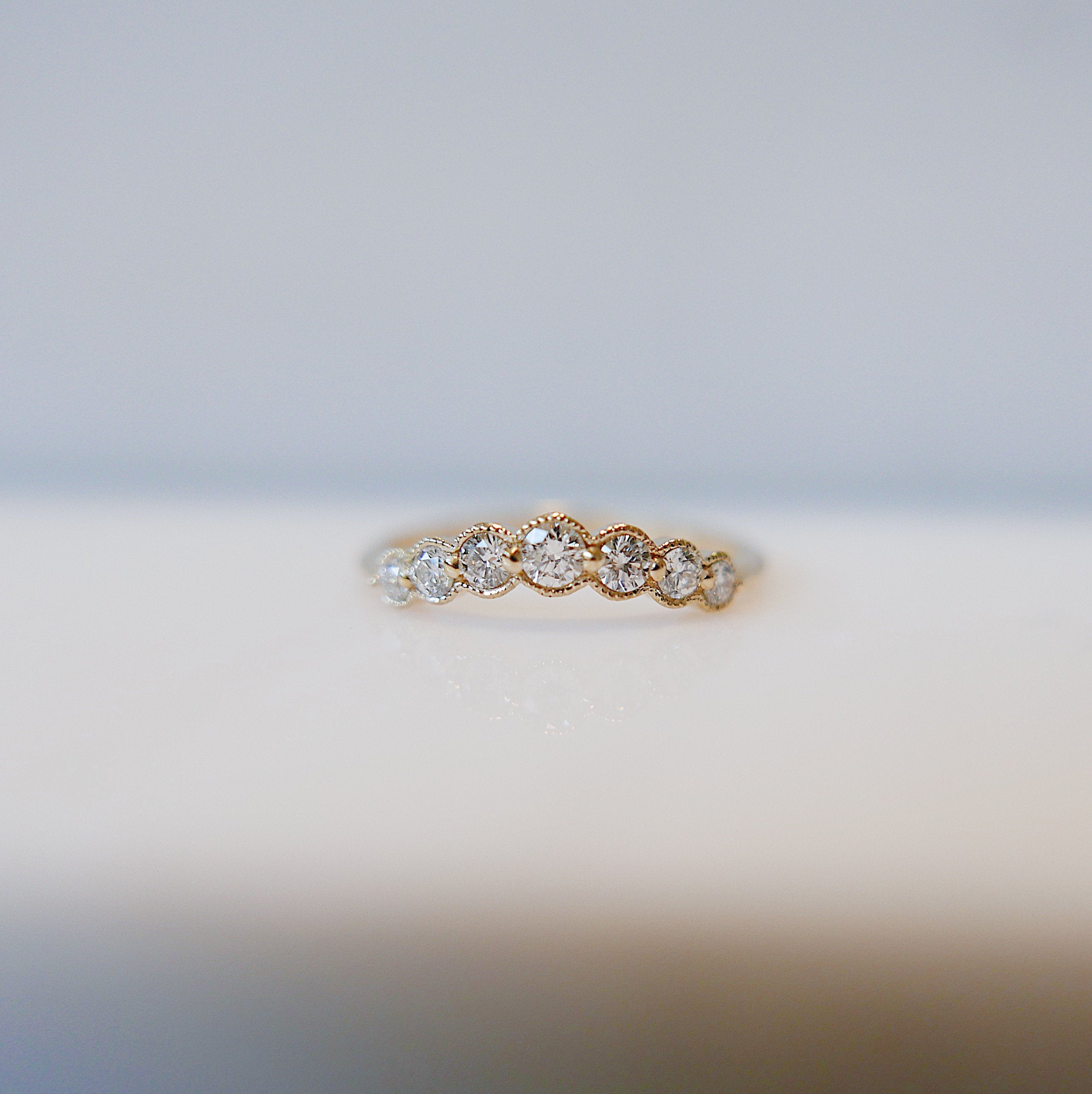 Monet Bezel Diamond Arc Ring, white diamond nesting ring, tracer ring, stacking band, wedding set