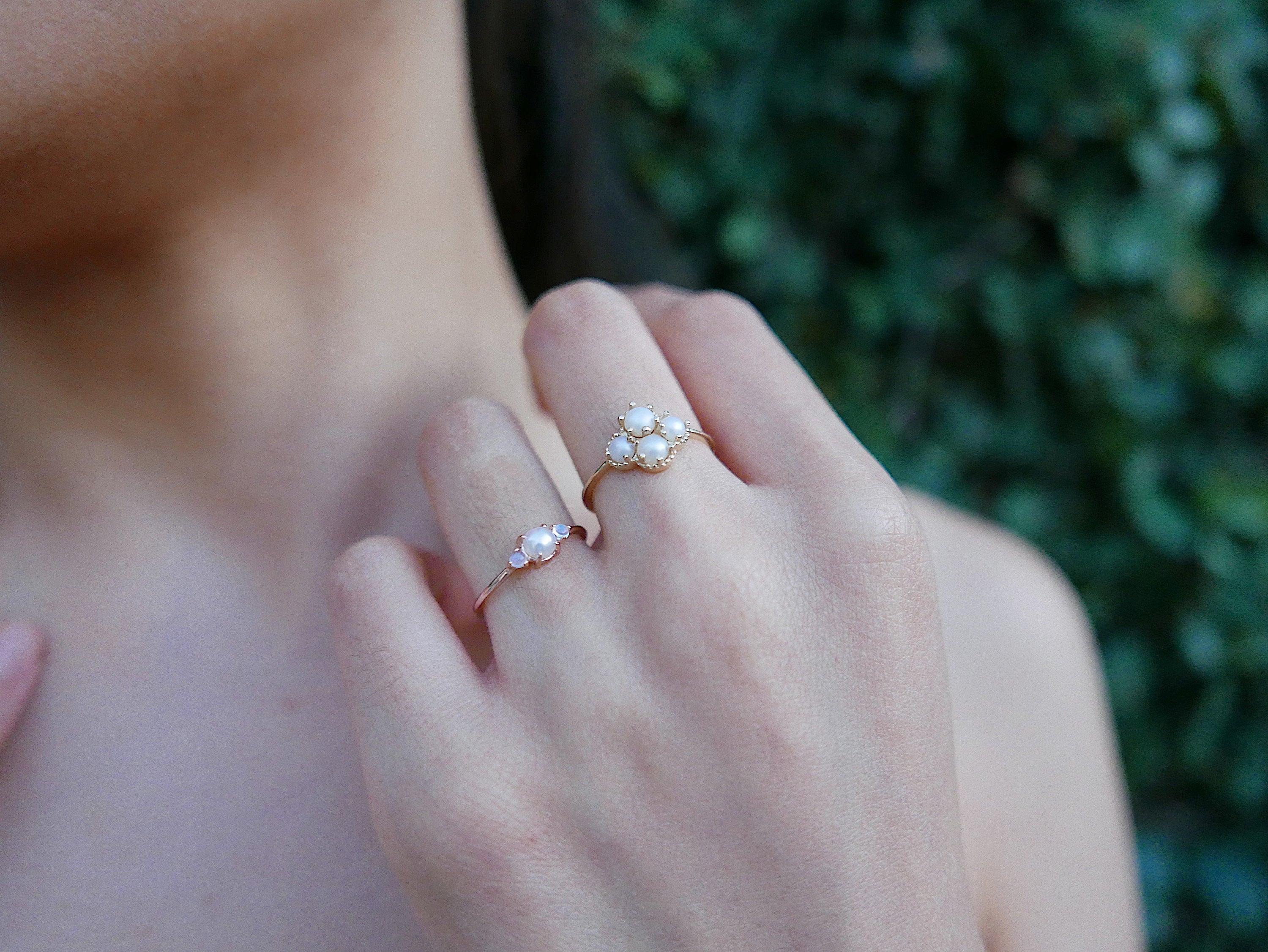 Miss Lady Pearl Ring, Pearl Stacking ring, pearl ring, Pearl cluster band, small pearl ring, gold pearl band, dainty pearl ring