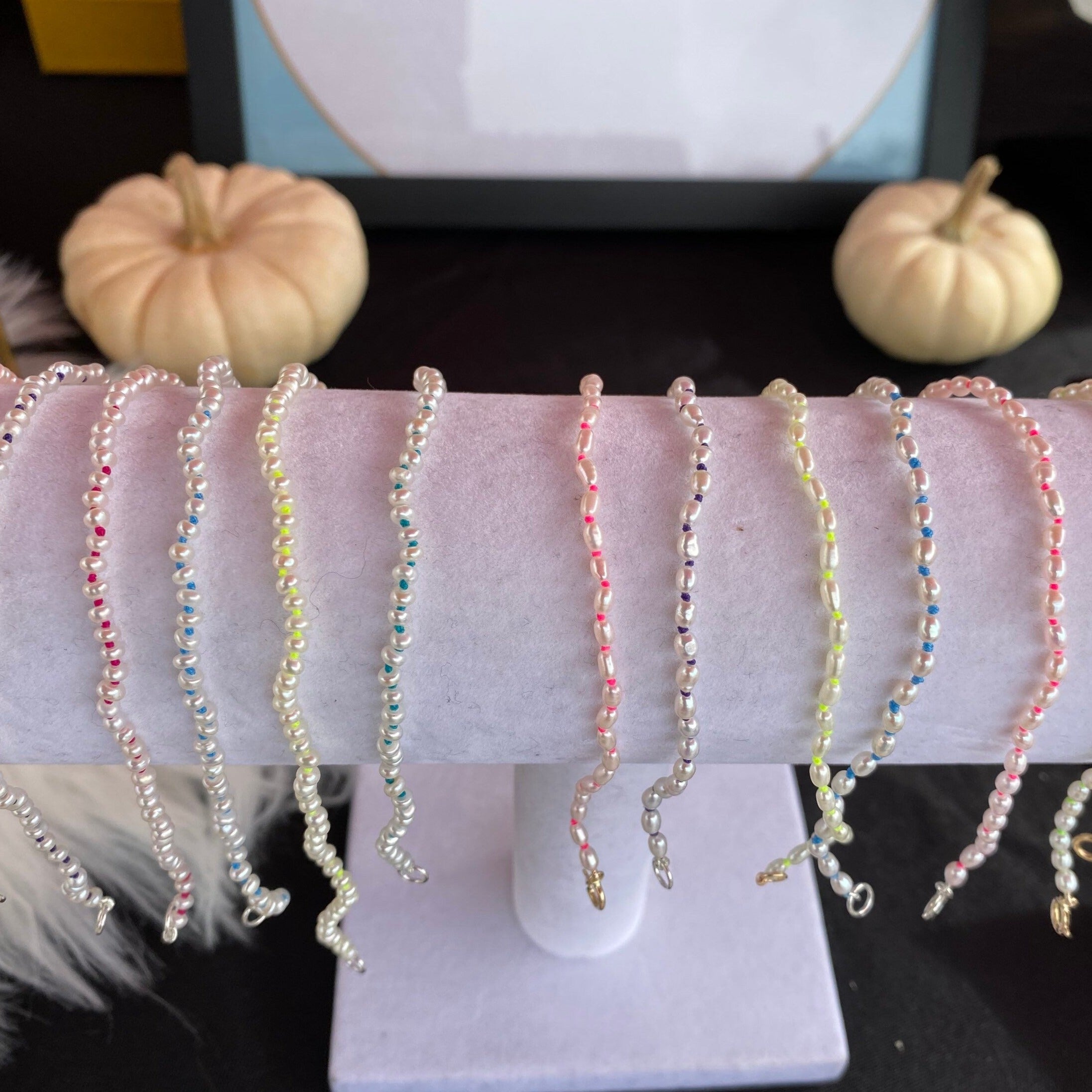 Hand knotted pearl bracelets, fun rice pearl bracelet, colorful bracelets