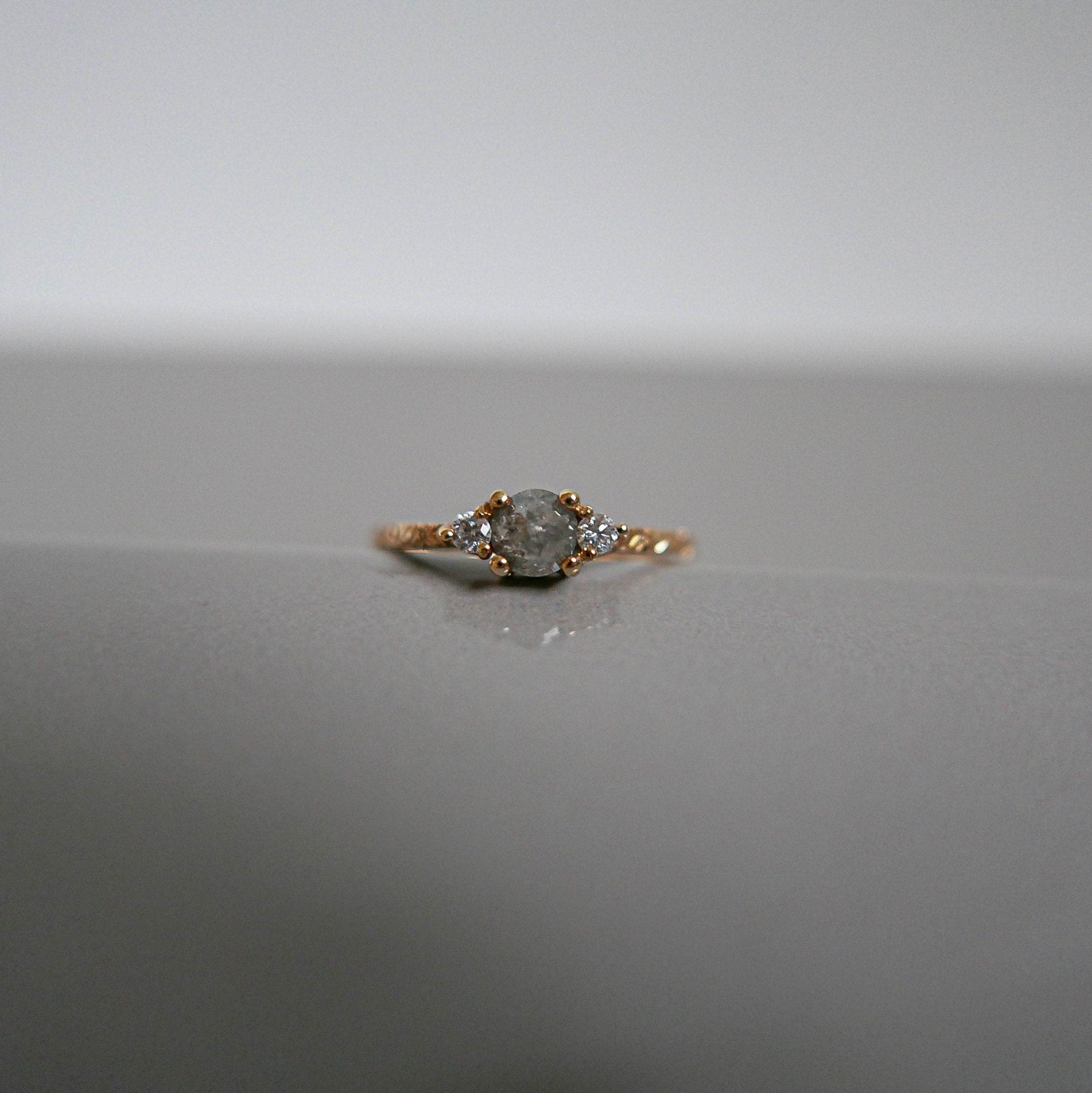 Penny Earl Gray RoseCut Diamond Engraved Ring, OOAK, alternative wedding ring, unique non traditional engagement ring, raw diamond ring