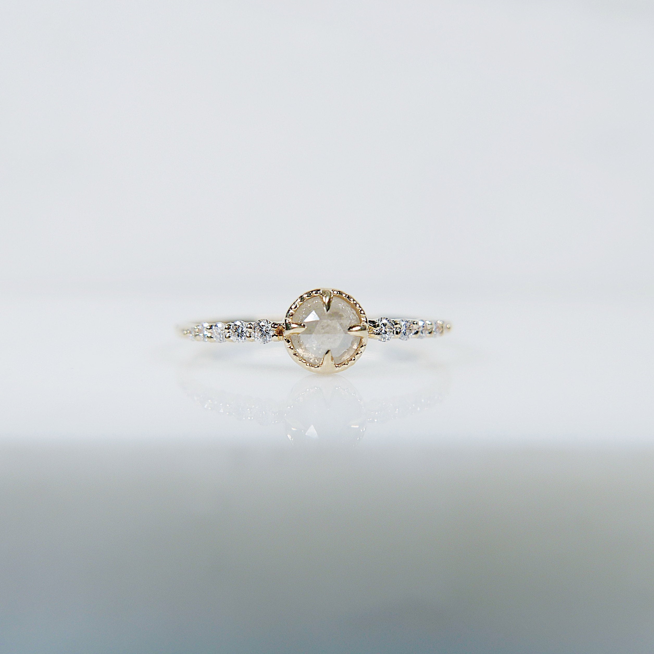 Wren Opalescent Rose Cut Diamond Ring,14k gold Rosecut Diamond ring, One of a kind delicate rustic diamond ring, gold engagement ring