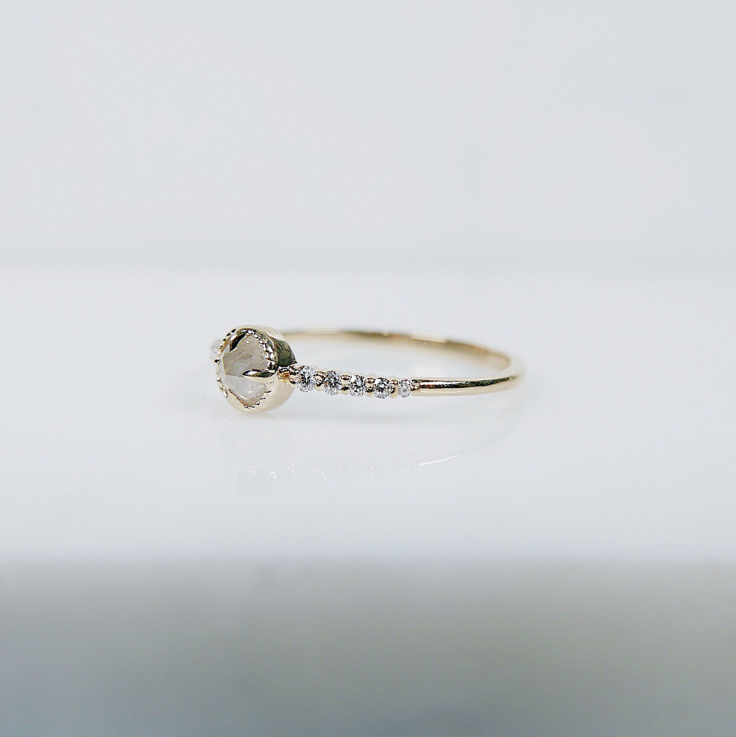 Wren Opalescent Rose Cut Diamond Ring,14k gold Rosecut Diamond ring, One of a kind delicate rustic diamond ring, gold engagement ring