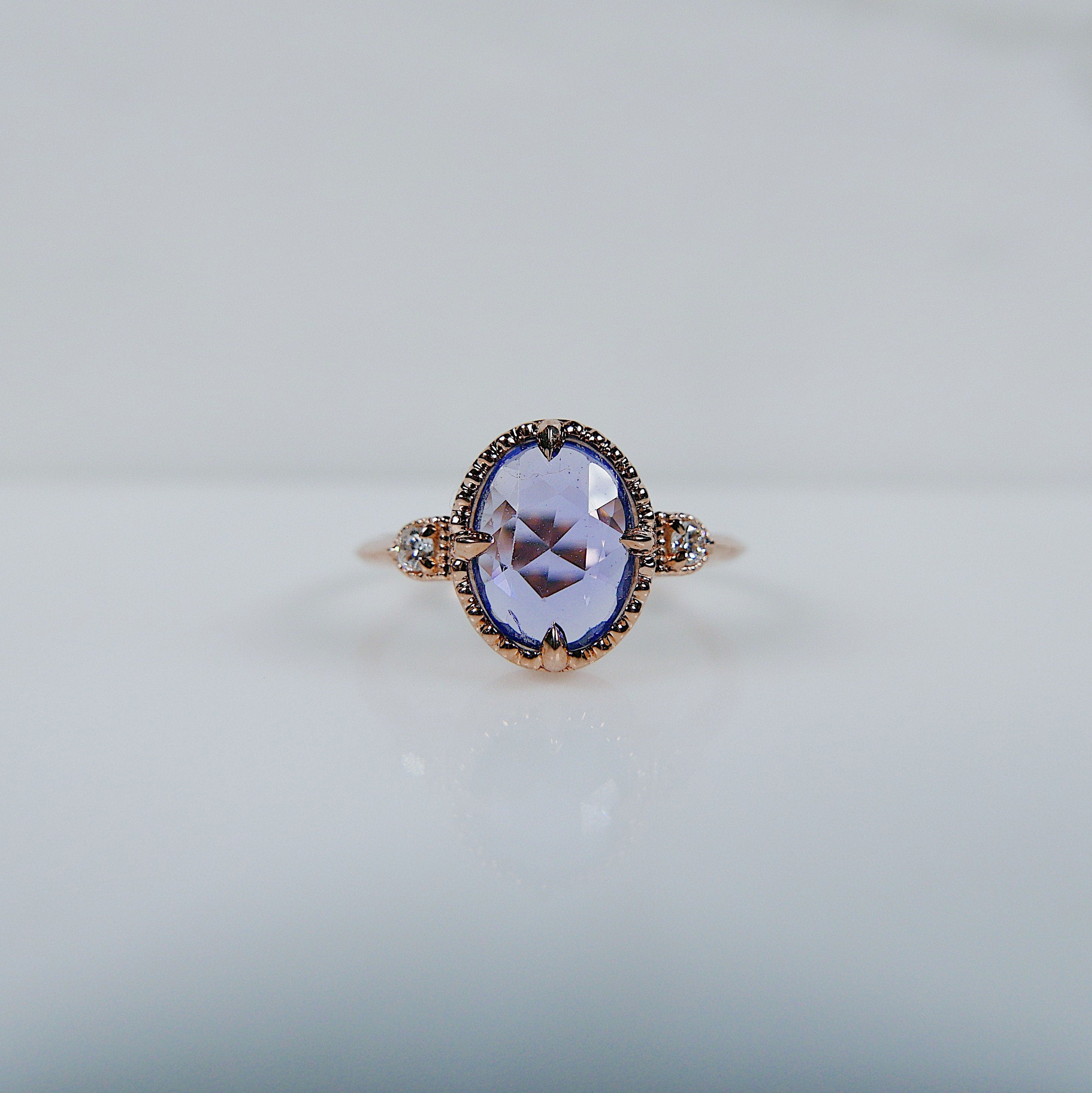 Through the Looking Glass Sapphire Ring,Rosecut Blue Sapphire engagement Ring, Sapphire and Diamond ring