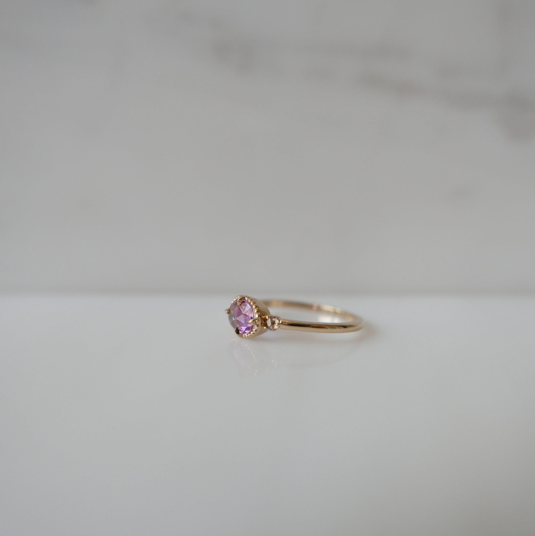 Dorothy One of A Kind Peony Pink Ring, Pink rosecut Sapphire Ring, Oval Sapphire and diamond Ring, Three stone Pink Ring