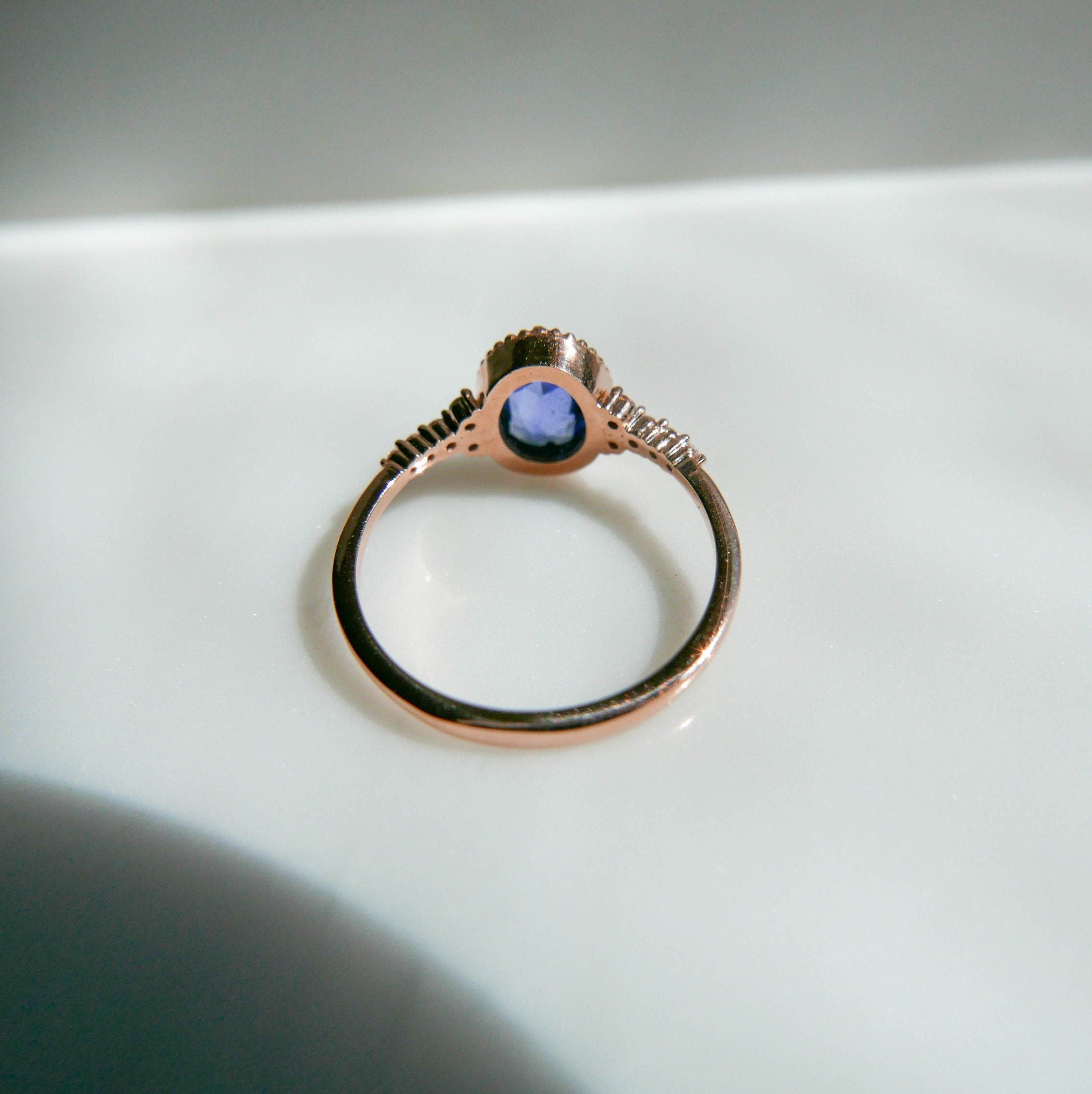 Stephanie Oval Rosecut Blue Sapphire, Blue Sapphire Ring, Blue Sapphire with Brilliant Diamonds, Rosecut Ring, Diamond Ring