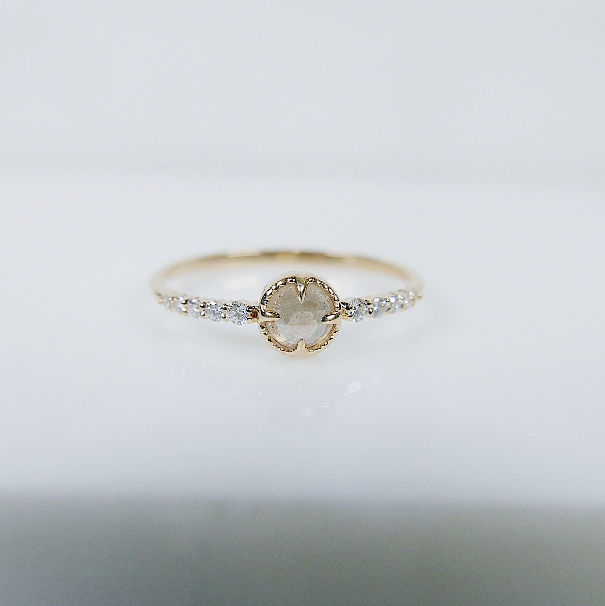 Wren Opalescent Rose Cut Diamond Ring,14k gold Rosecut Diamond ring, One of a kind delicate rustic diamond ring, gold engagement ring