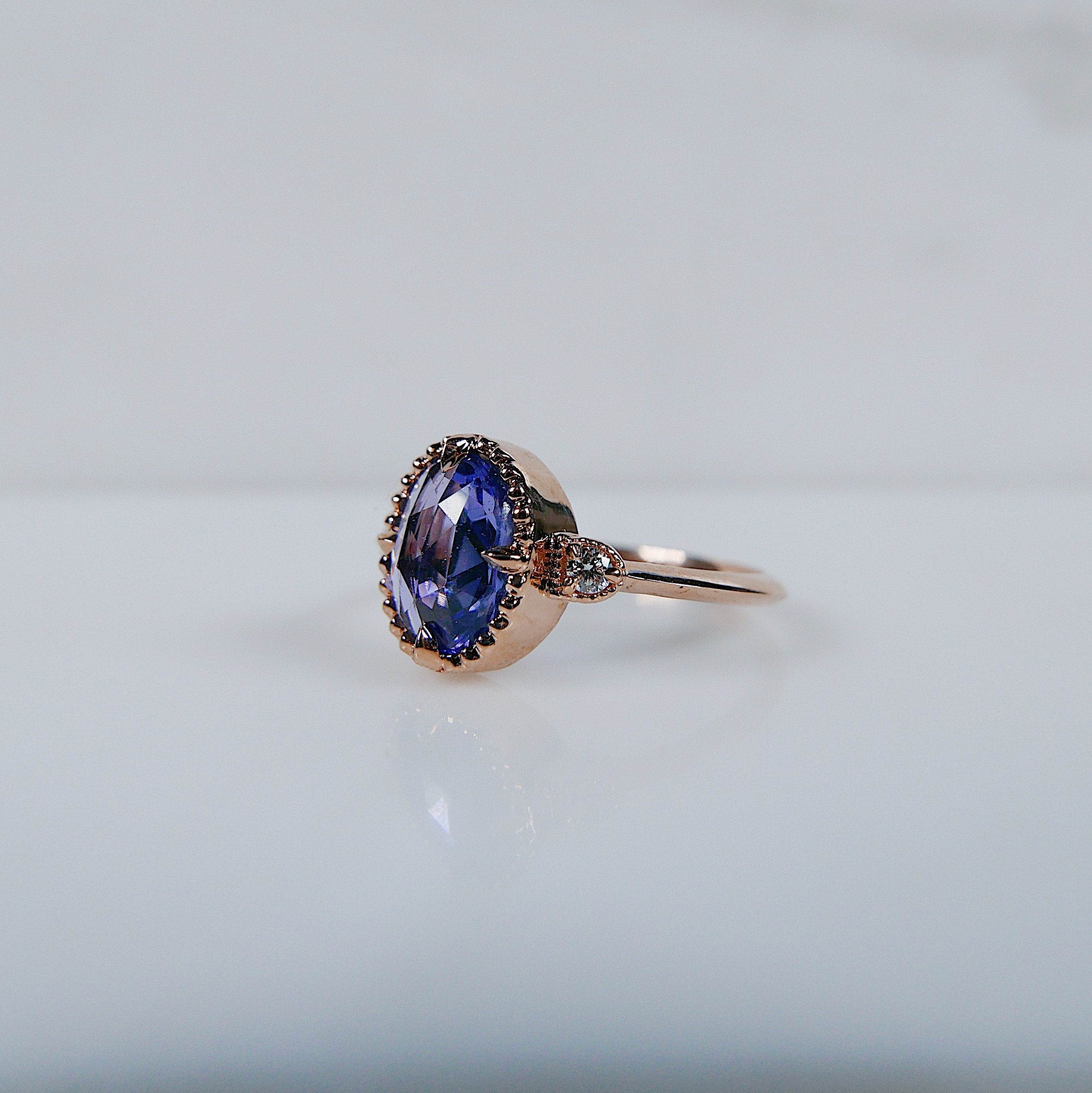 Through the Looking Glass Sapphire Ring,Rosecut Blue Sapphire engagement Ring, Sapphire and Diamond ring