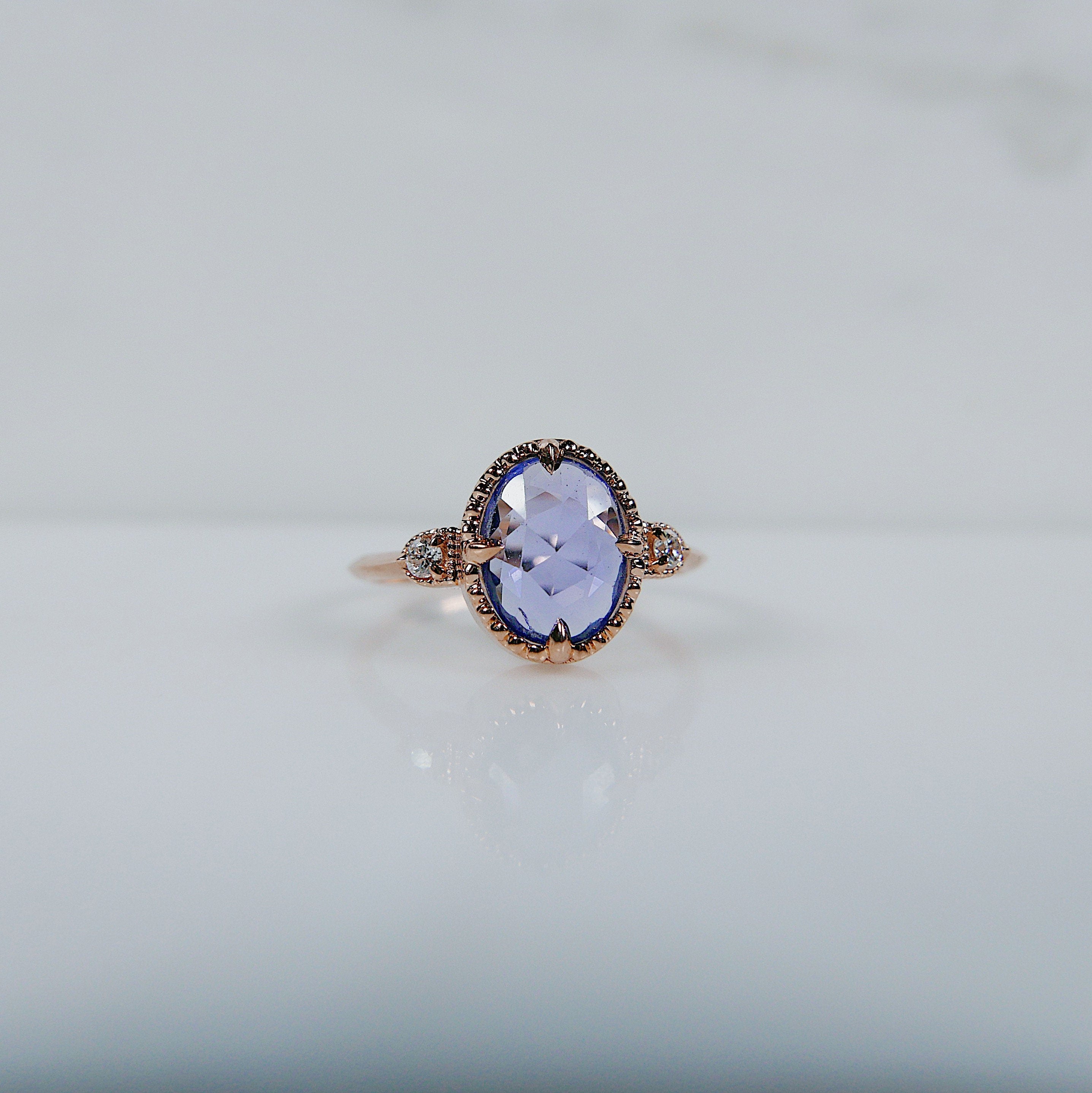 Through the Looking Glass Sapphire Ring,Rosecut Blue Sapphire engagement Ring, Sapphire and Diamond ring