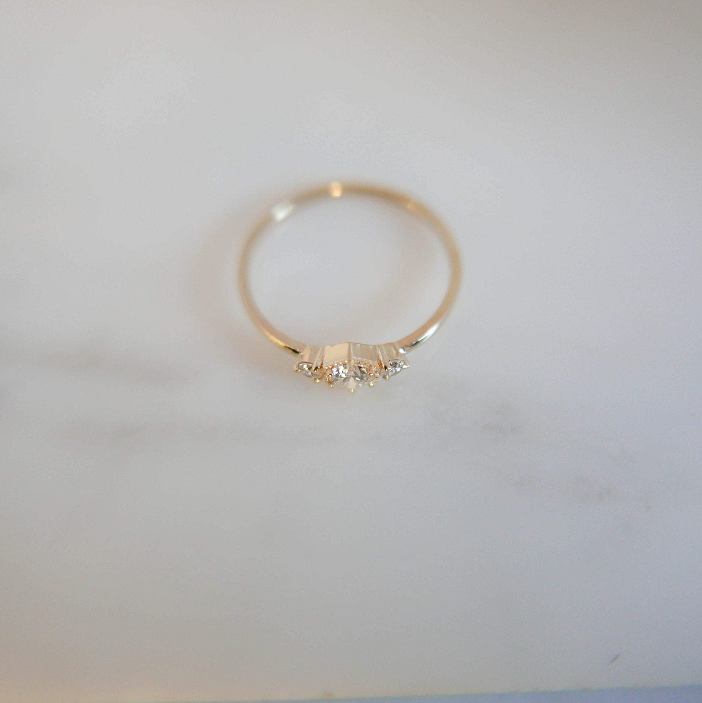 Harlow Diamond Ring, three stone Diamond ring, 14k Diamond engagement ring, Art deco inspired Diamond ring with diamond sides