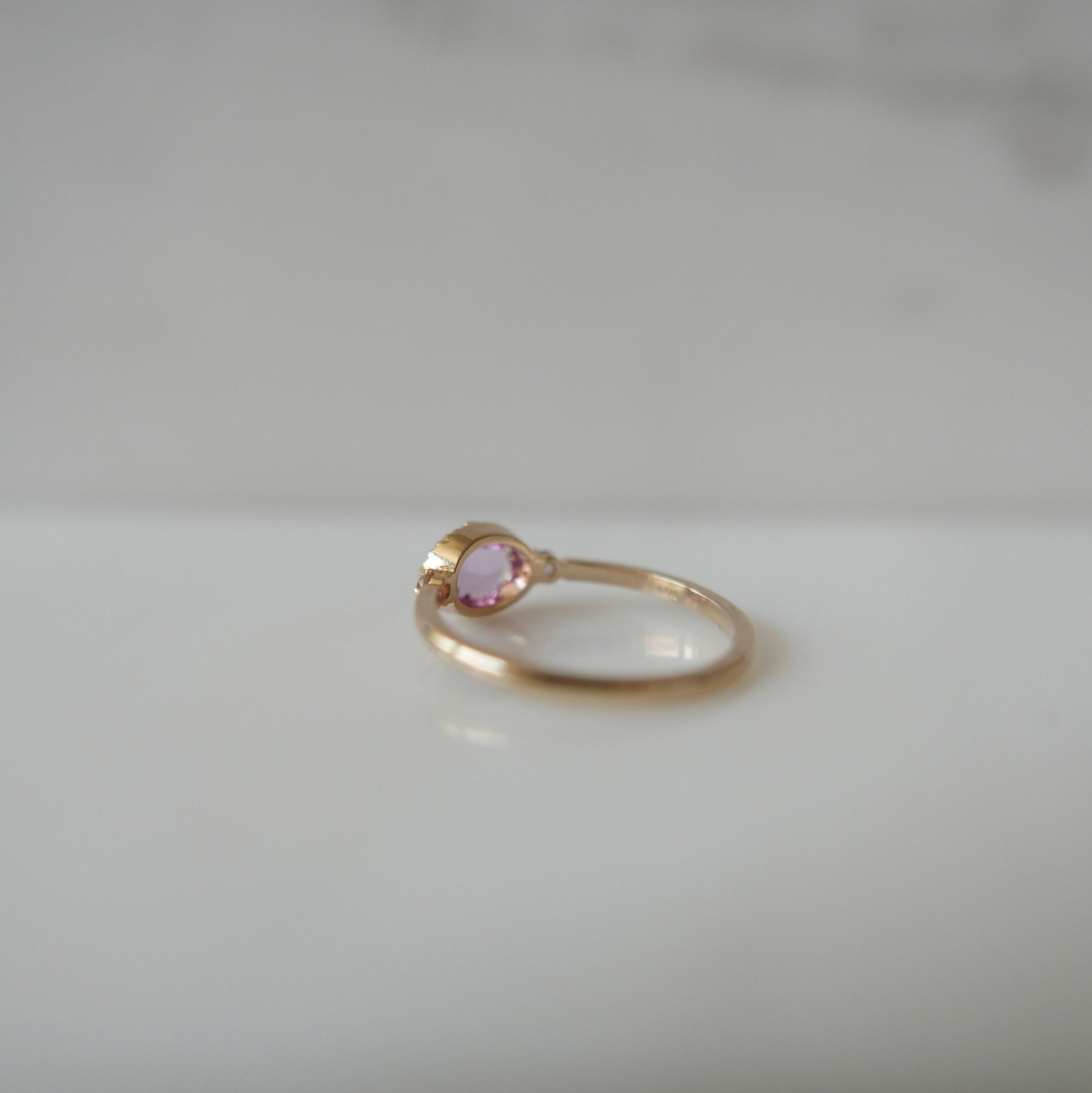 Dorothy One of A Kind Peony Pink Ring, Pink rosecut Sapphire Ring, Oval Sapphire and diamond Ring, Three stone Pink Ring