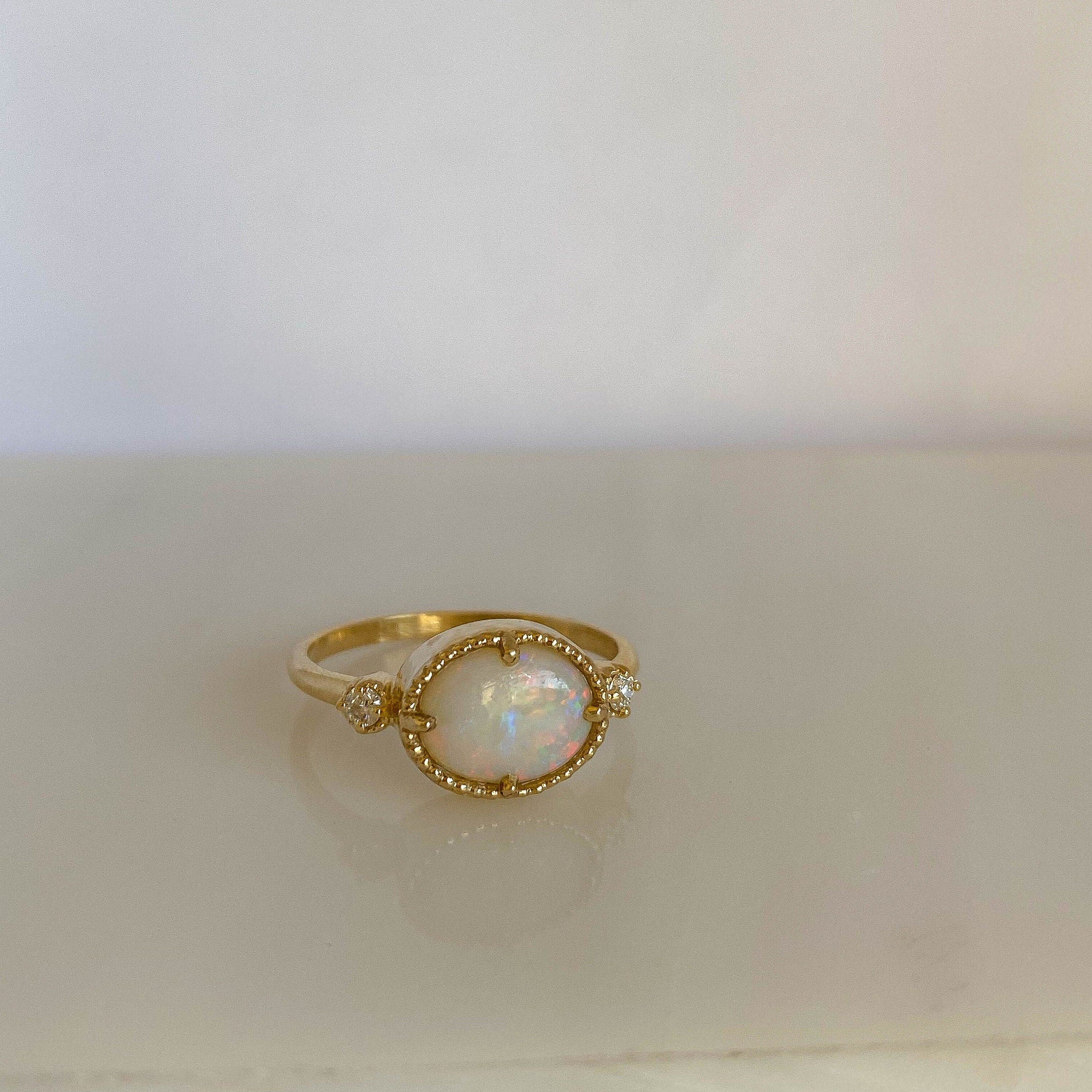 Dorothy Large Opal Funfetti, 3 stone Opal and diamond statement Ring, One of A Kind Opal Ring, Australian Opal Ring