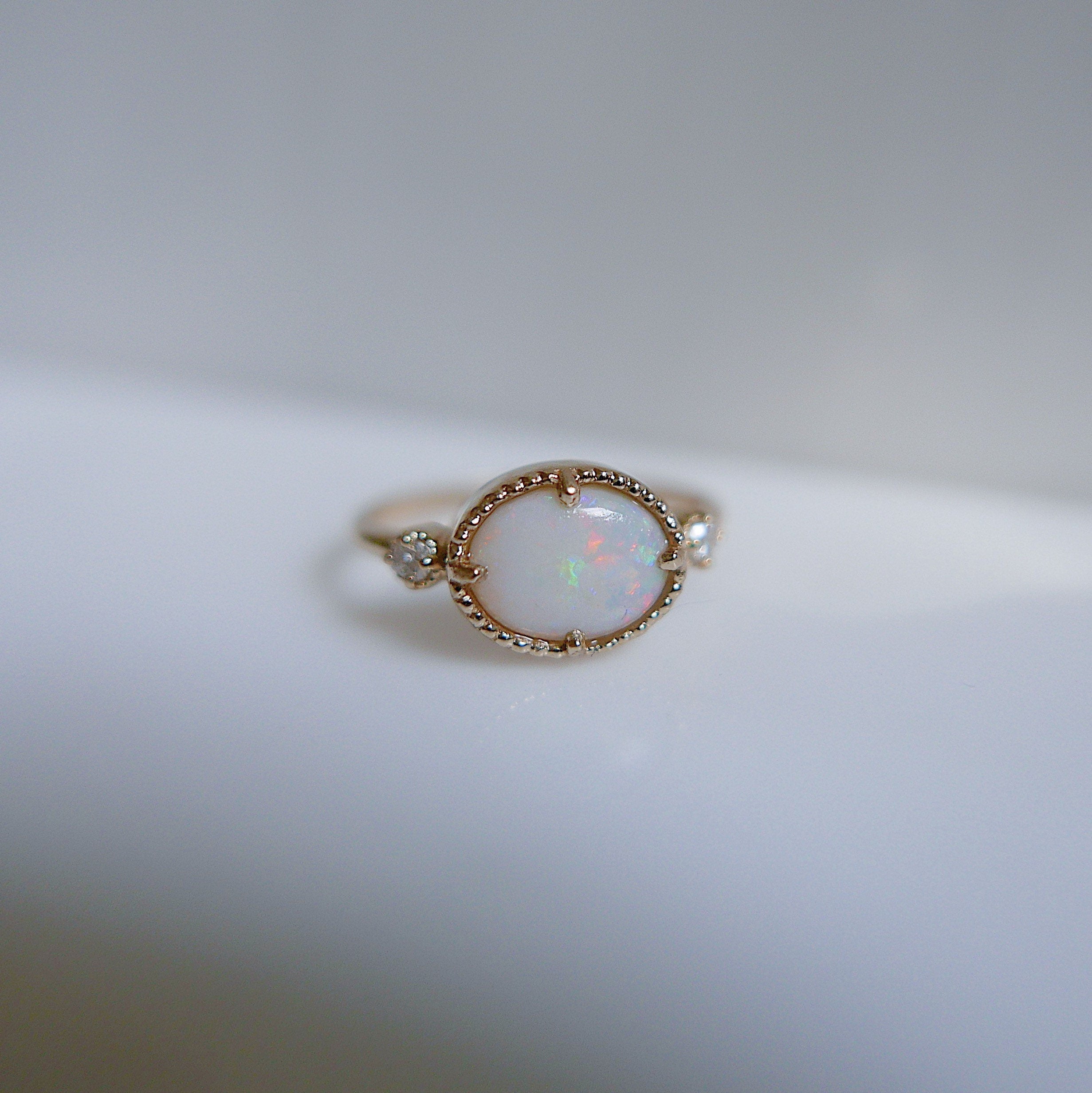 Dorothy Large Opal Funfetti, 3 stone Opal and diamond statement Ring, One of A Kind Opal Ring, Australian Opal Ring