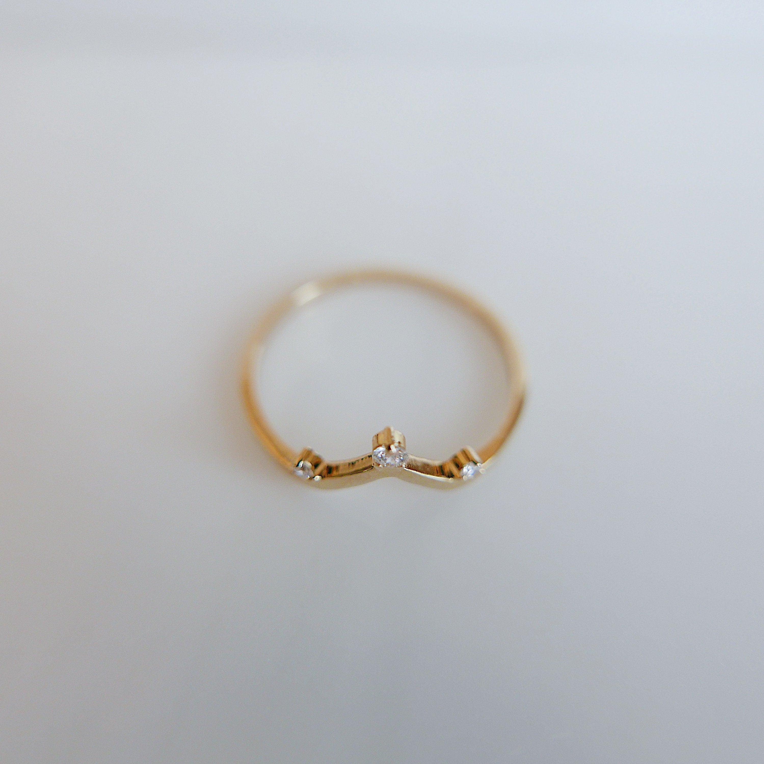 Coronet Diamond Arc Ring, 14k gold nesting ring, delicate diamond v shape ring, stacking ring, wedding band, crown ring, diamond band