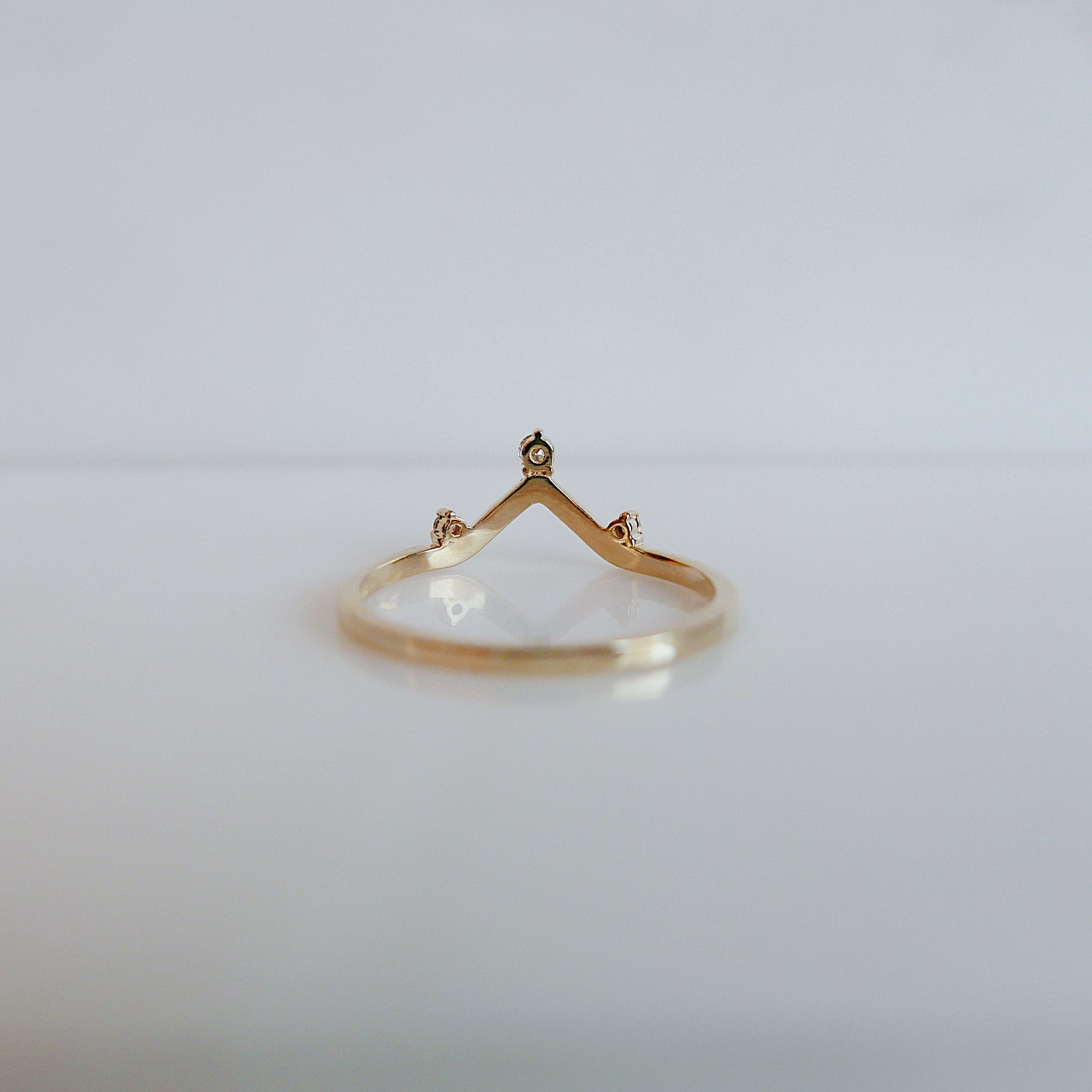 Coronet Diamond Arc Ring, 14k gold nesting ring, delicate diamond v shape ring, stacking ring, wedding band, crown ring, diamond band