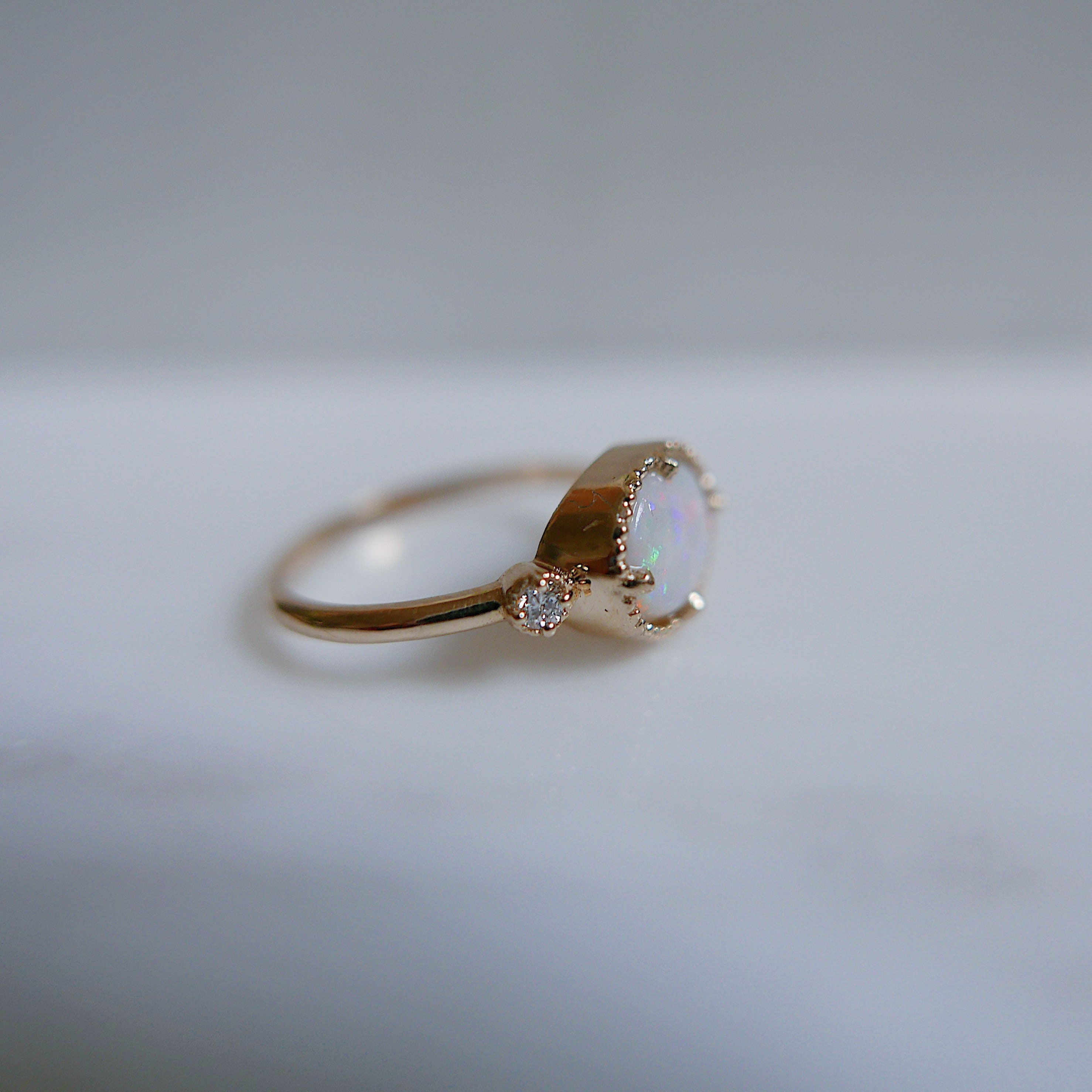 Dorothy Large Opal Funfetti, 3 stone Opal and diamond statement Ring, One of A Kind Opal Ring, Australian Opal Ring