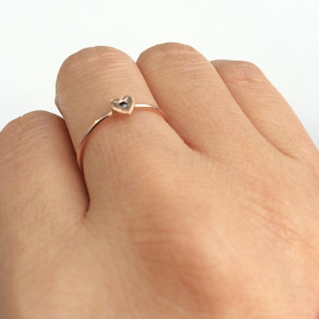 14k gold heart ring, Heart and stone ring, 14k love and diamond ring, mini heart ring, stacking ring