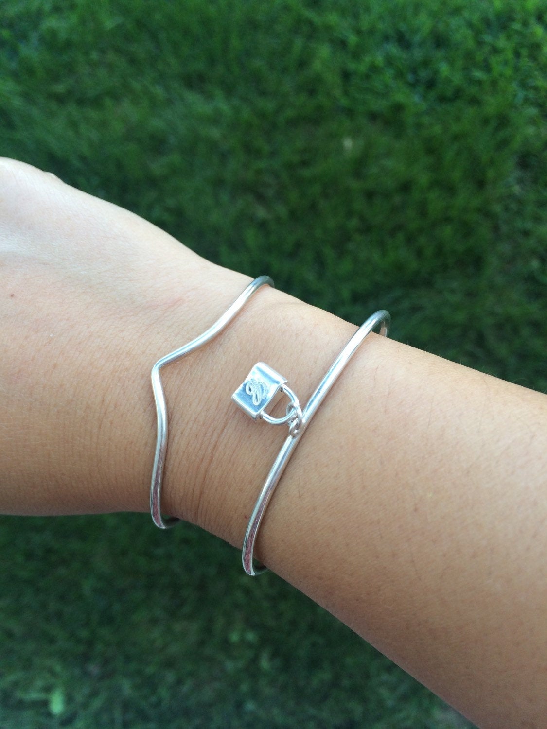 Sterling silver cuff with lock, personalized lock bracelet, lock cuff bracelet