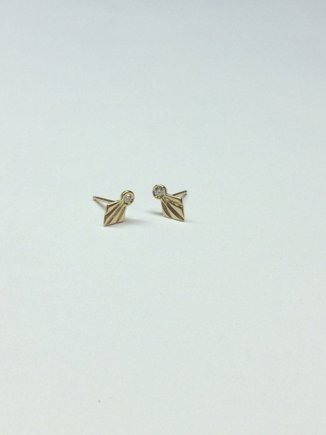 Fan Diamond Studs, Art deco studs, Geometric Stud Earrings, Diamond stud, champagne diamond fan studs, diamond fan studs