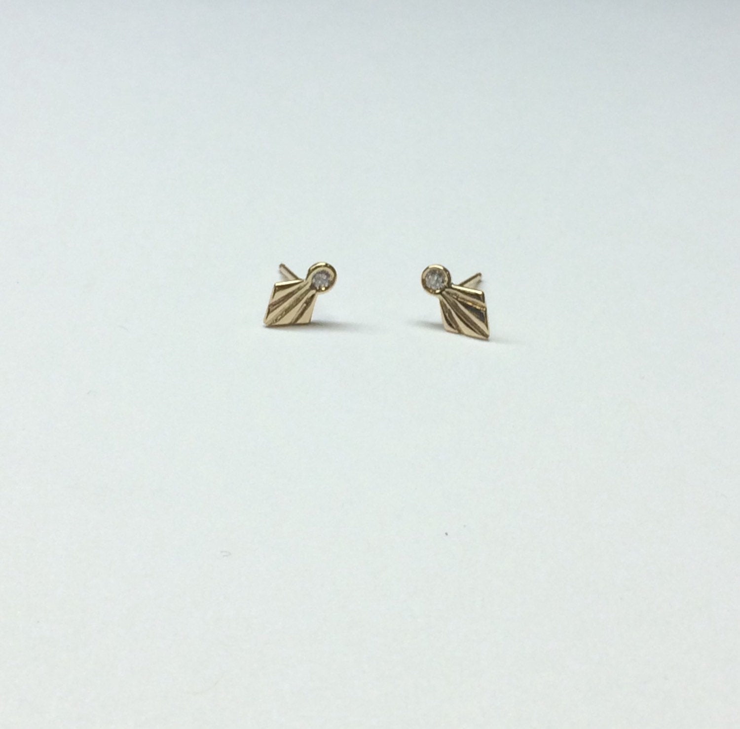 Fan Diamond Studs, Art deco studs, Geometric Stud Earrings, Diamond stud, champagne diamond fan studs, diamond fan studs