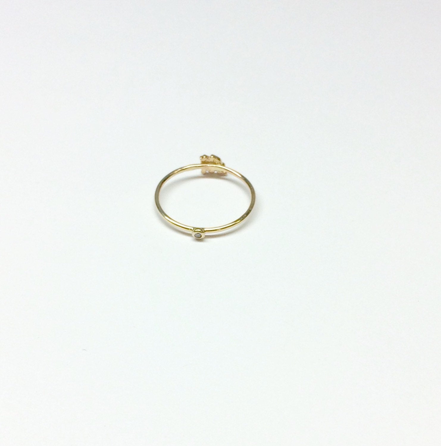 14k Old English Initial and mini solitaire Ring, Letter ring, Initial ring, Old English letter, Two sided stacking ring