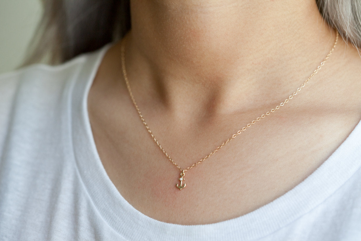 Mini 14k Anchor necklace, gold anchor necklace, diamond anchor necklace, seaside inspired necklace, nautical necklace, sailing necklace