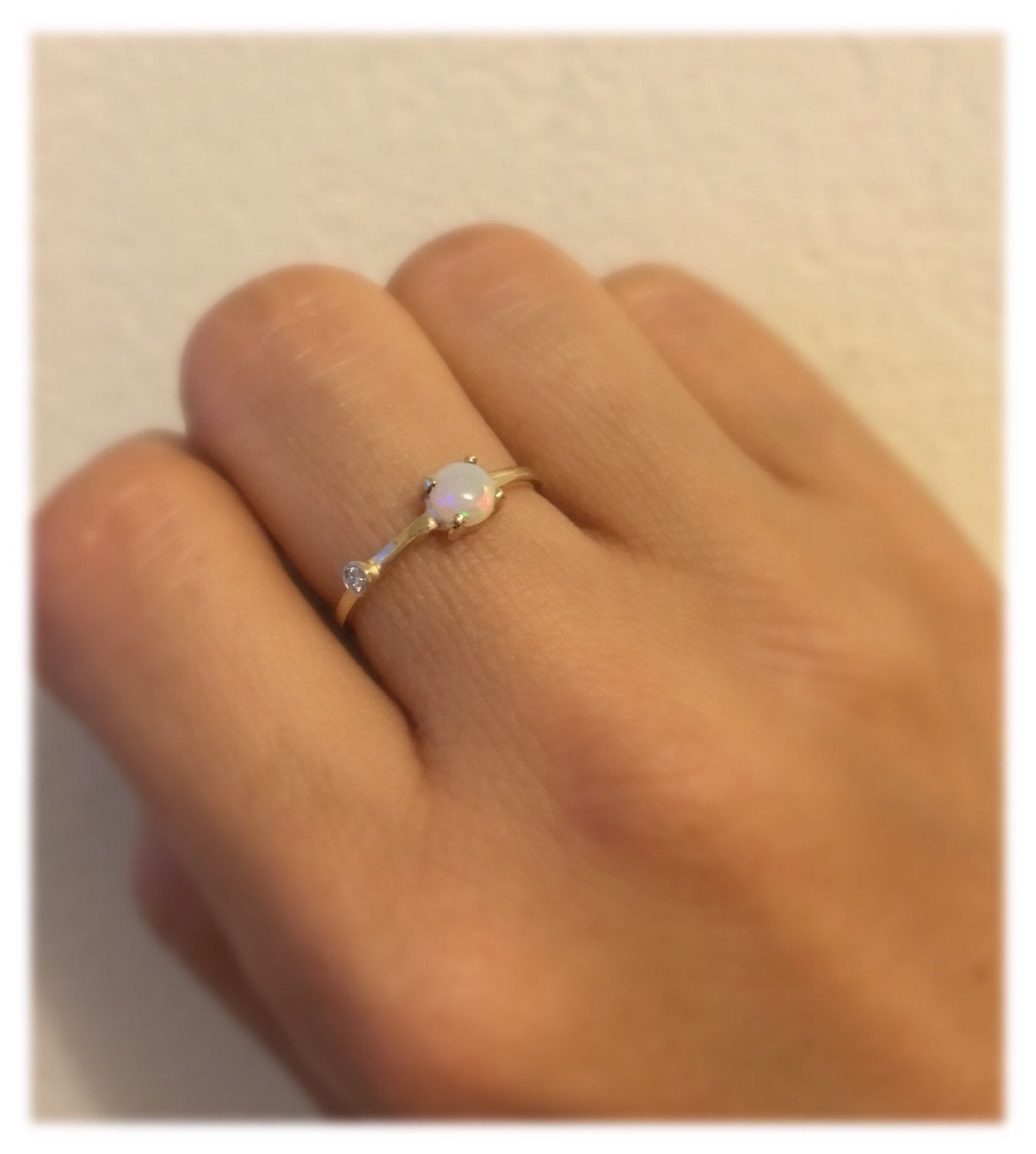 Opal Duet Ring (Medium), opal and diamond ring, opal ring, stacking ring, opal band, promise ring, gold opal ring, birthstone ring