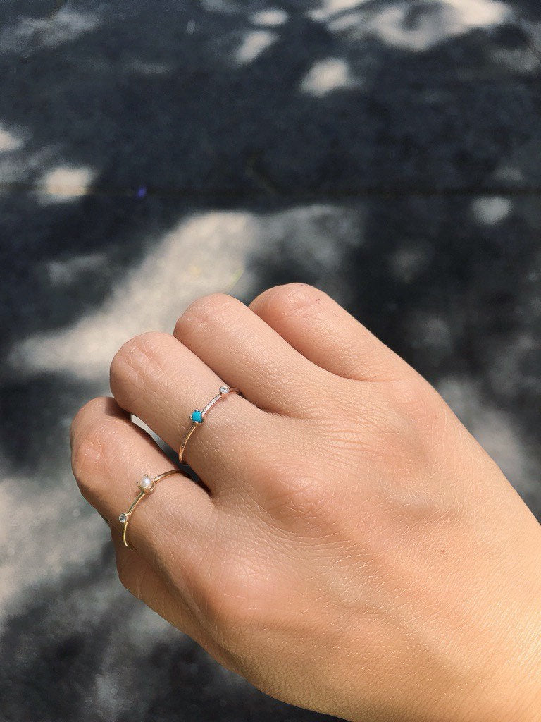 Turquoise Duet Ring (Small), 14k Diamond & turquoise Ring, Mini turquoise Ring, Two Stone Band, Stacking Band, Stacking Ring, 14k Gold Band