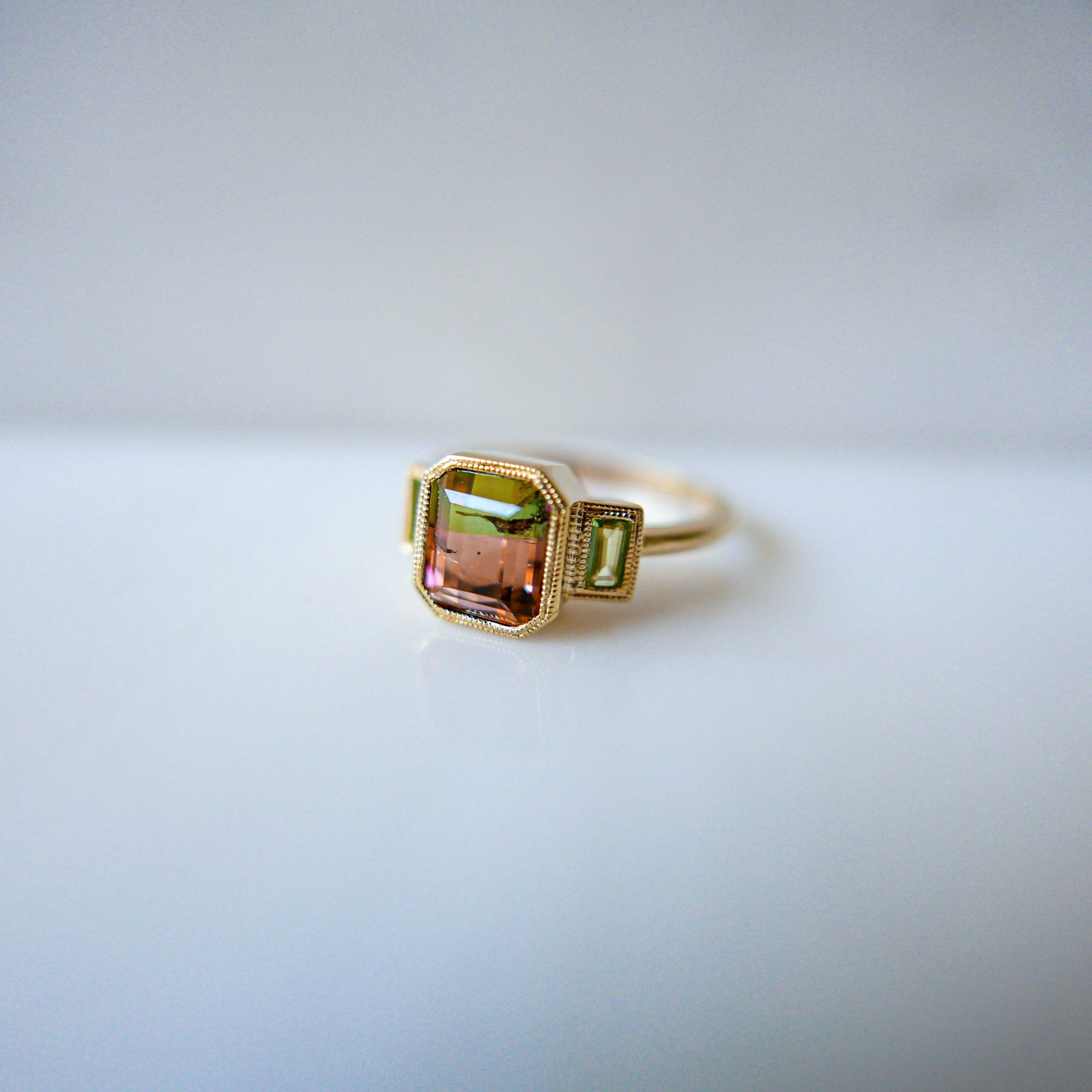 Charlotte Three Stone Watermelon Bi-Color Tourmaline Ring