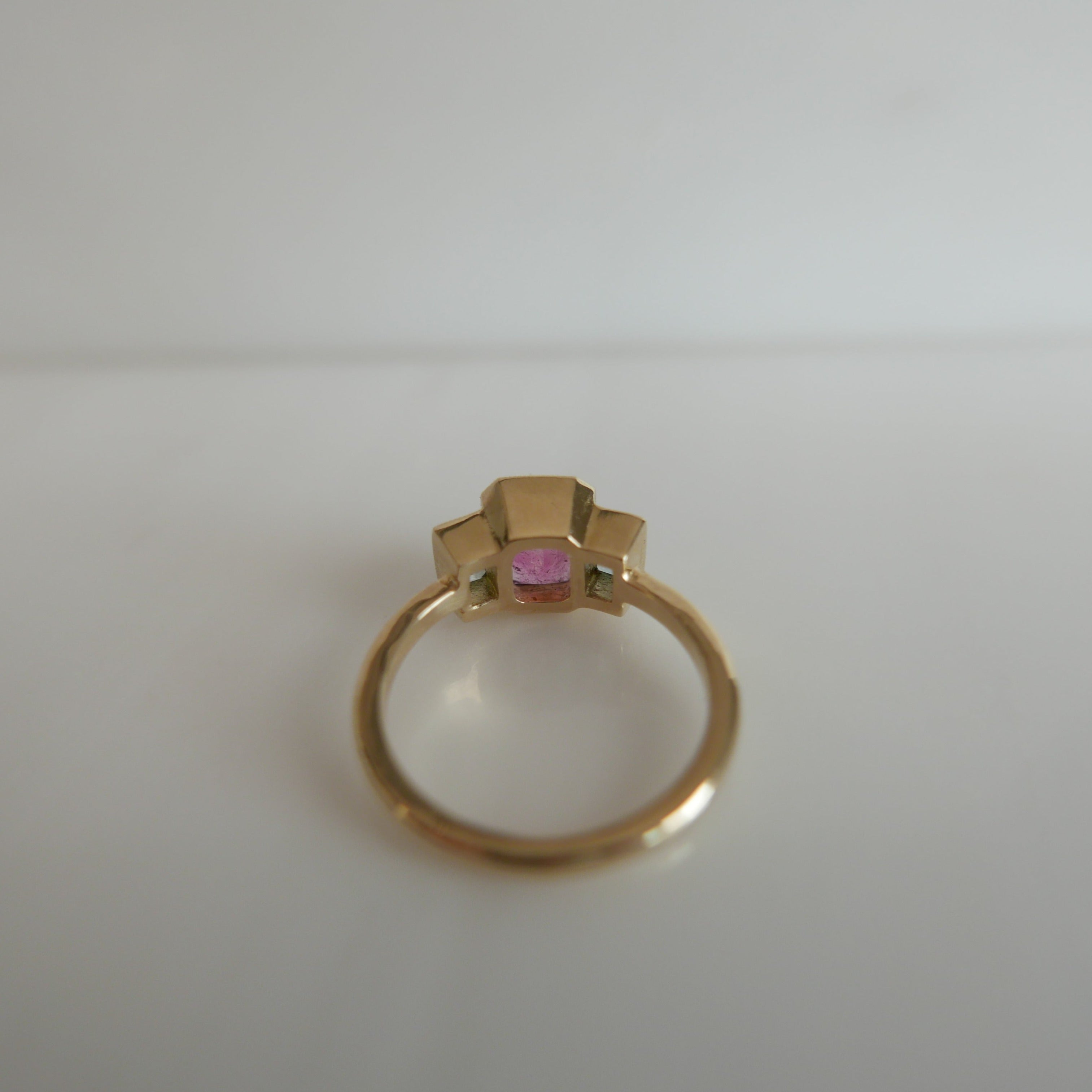 Charlotte Three Stone Cotton Candy Bi-Color Tourmaline Ring  14k gold