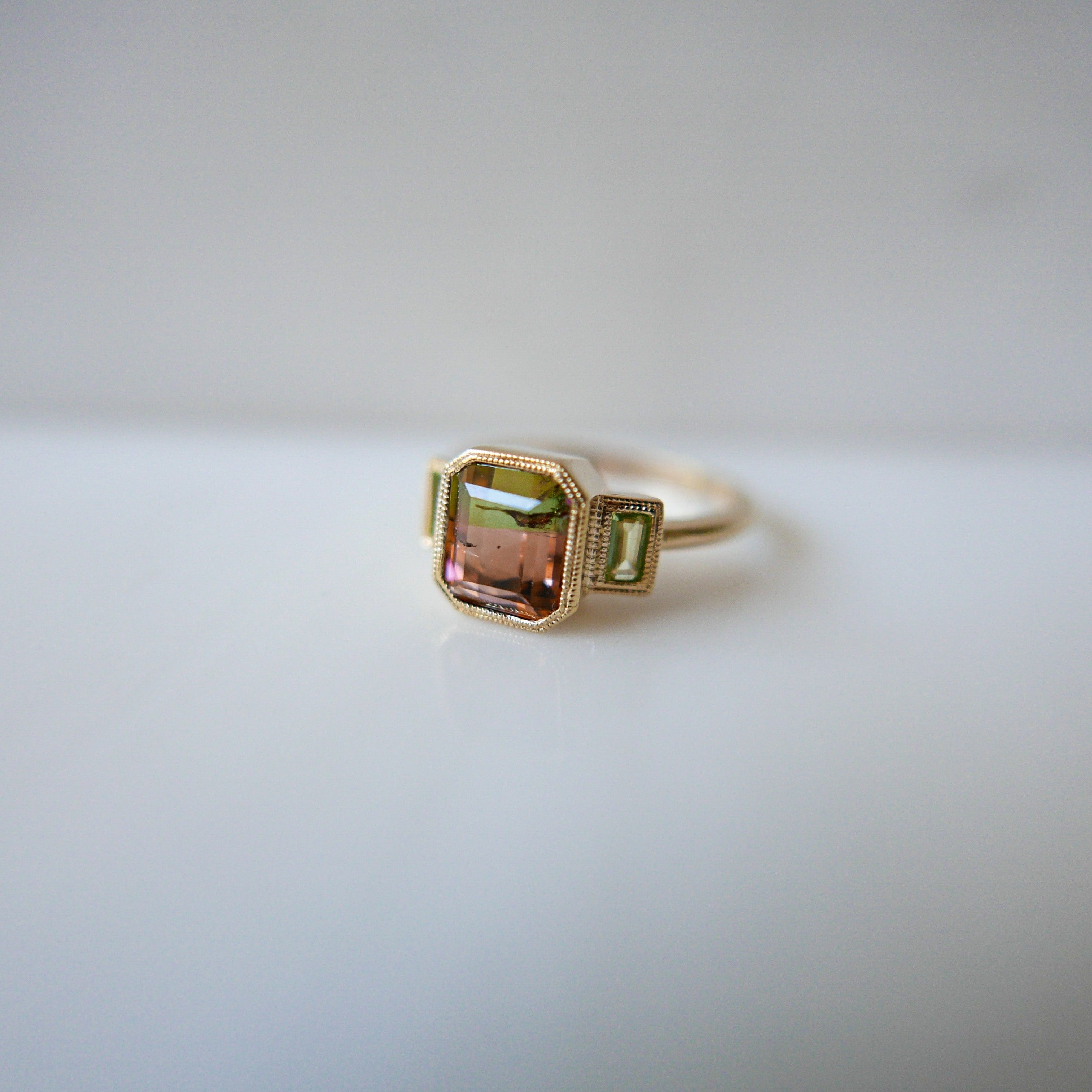 Charlotte Three Stone Watermelon Bi-Color Tourmaline Ring