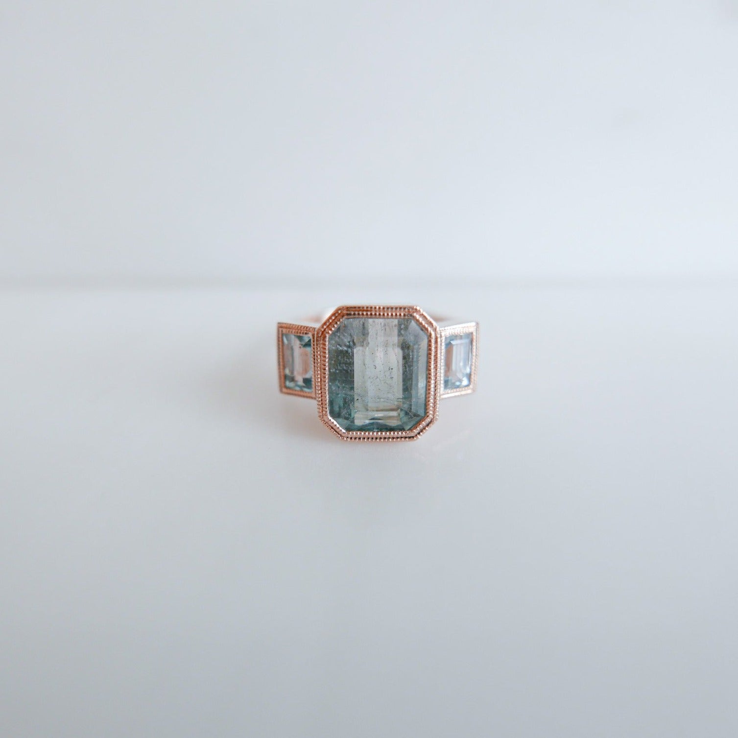 Charlotte Three Stone Seafoam Bi Color Tourmaline Ring 14k gold