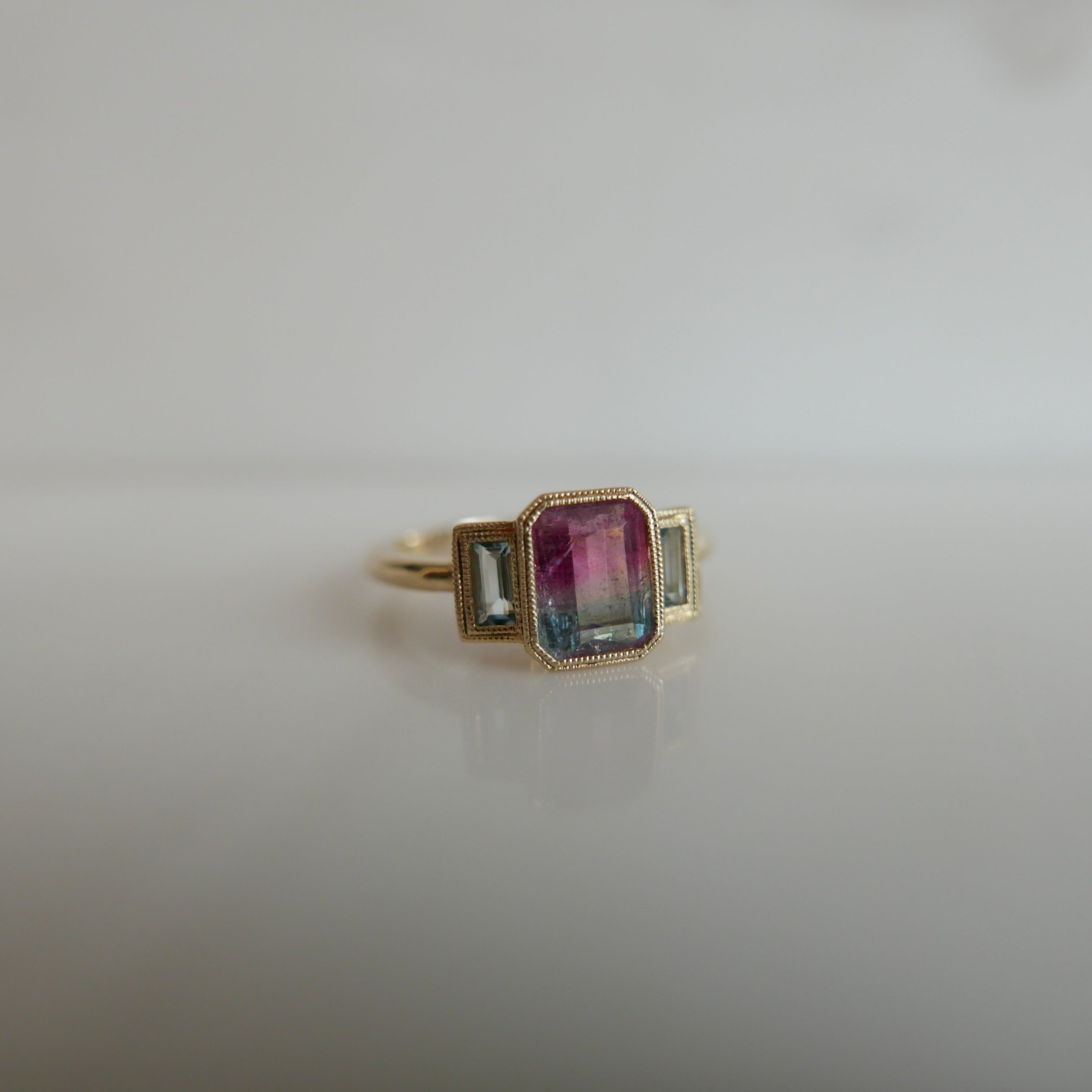 Charlotte Three Stone Cotton Candy Bi-Color Tourmaline Ring