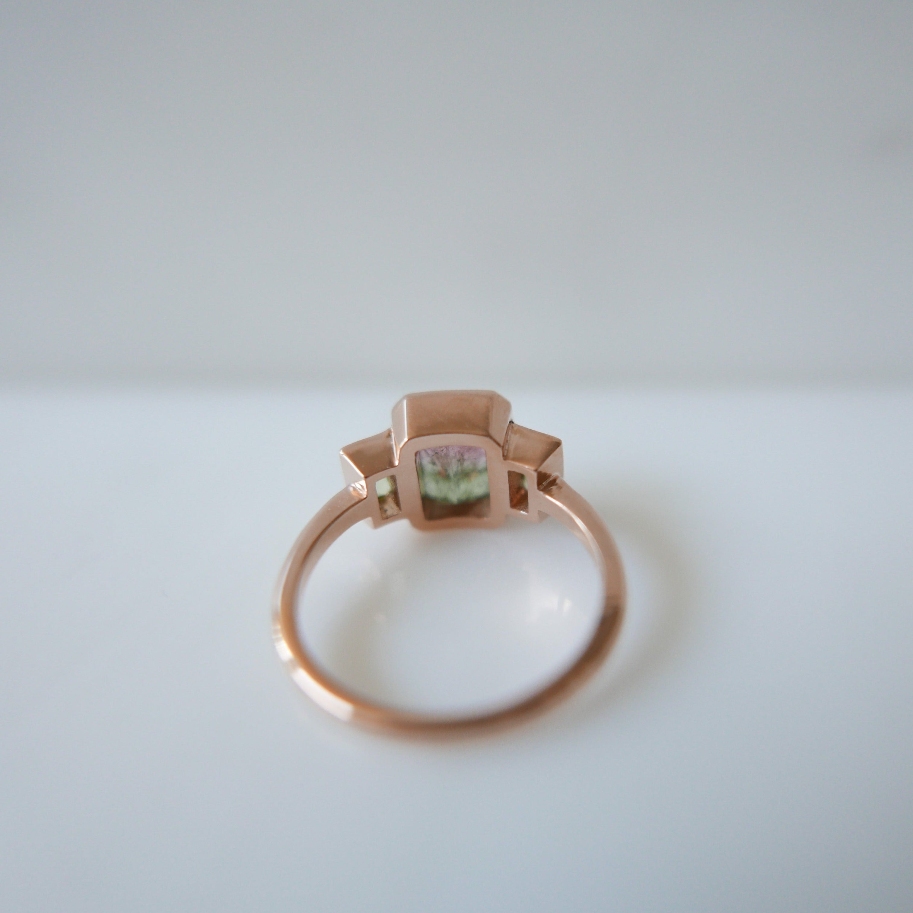 Charlotte Three Stone Watermelon Bi-Color Tourmaline Ring 14k gold