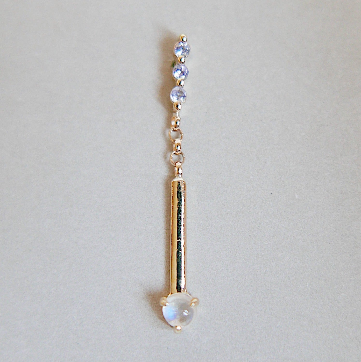 Moonstone Matchstick Earrings, 14k Gold. Moonstone, Tanzanites