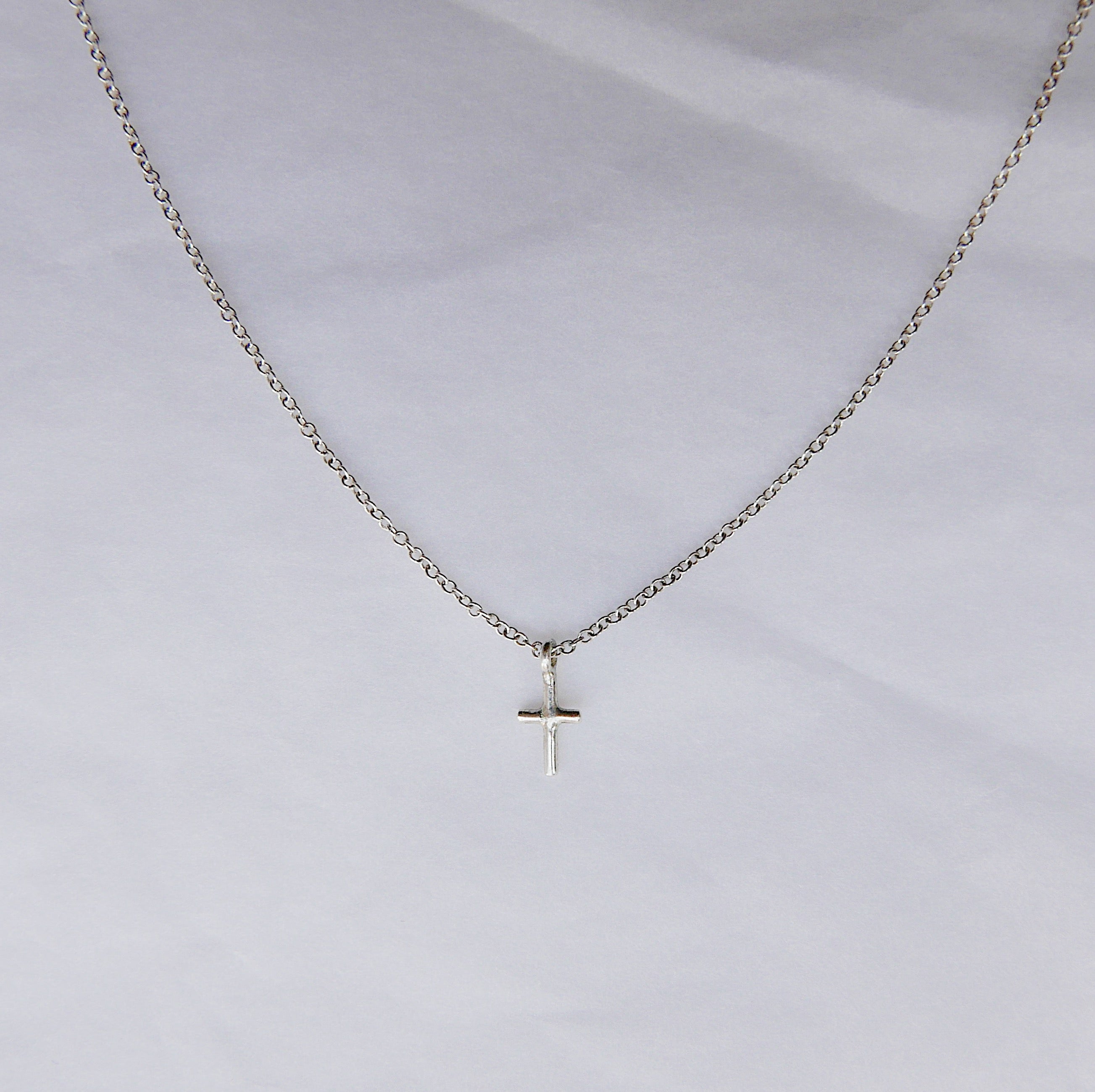 Mini cross necklace, silver crusifix necklace, small sterling silver cross necklace, baptism necklace, dainty cross necklace