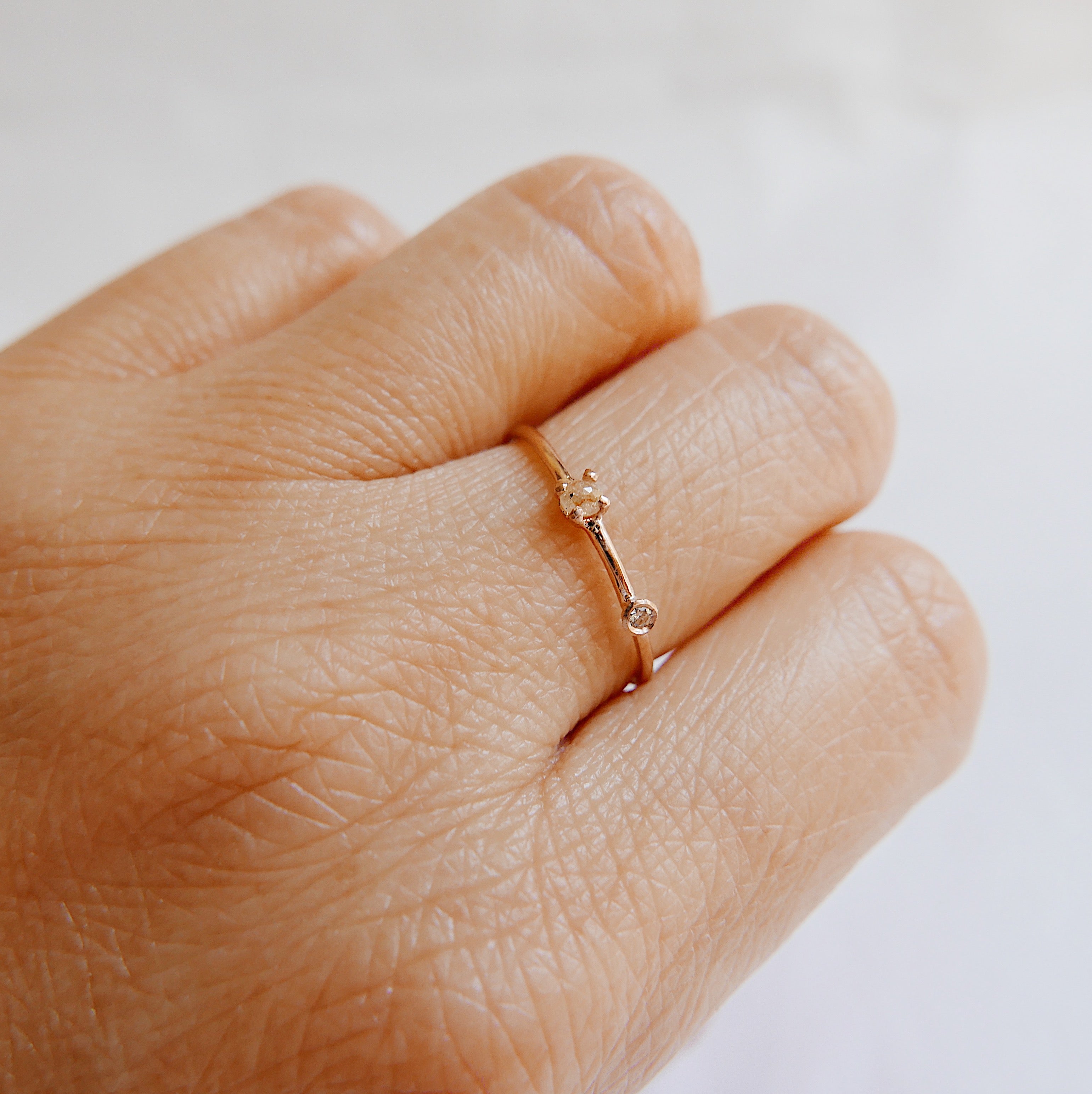 stacking ring  rose cut diamond  Rings  one of a kind ring  mini diamond ring  mgj  mason grace jewelry  mason grace  jewelry  fine jewelry  double diamond ring  dainty 14k ring  14k stacking ring