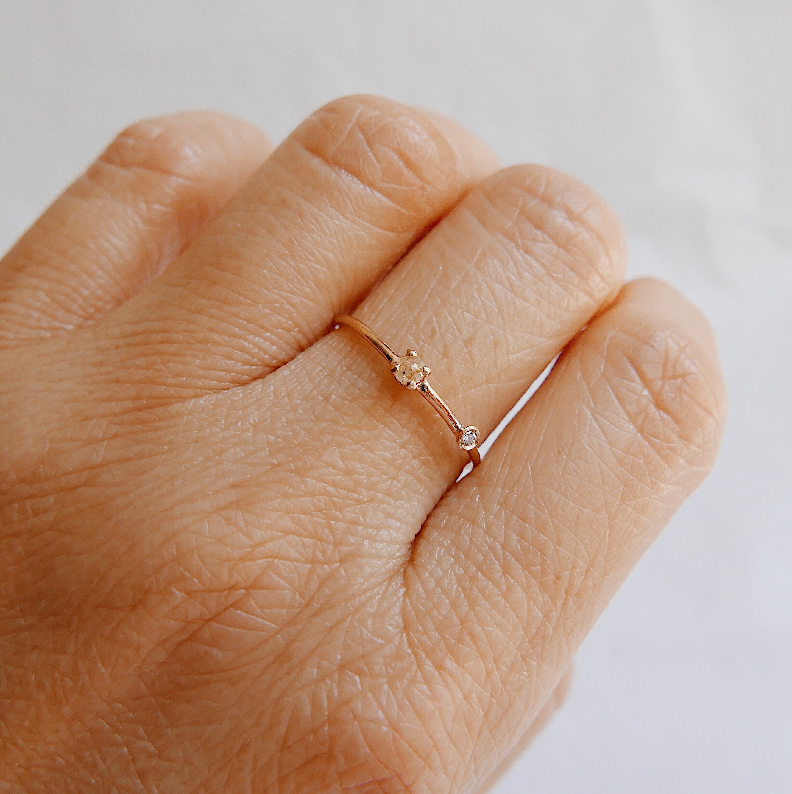 stacking ring  rose cut diamond  Rings  one of a kind ring  mini diamond ring  mgj  mason grace jewelry  mason grace  jewelry  fine jewelry  double diamond ring  dainty 14k ring  14k stacking ring