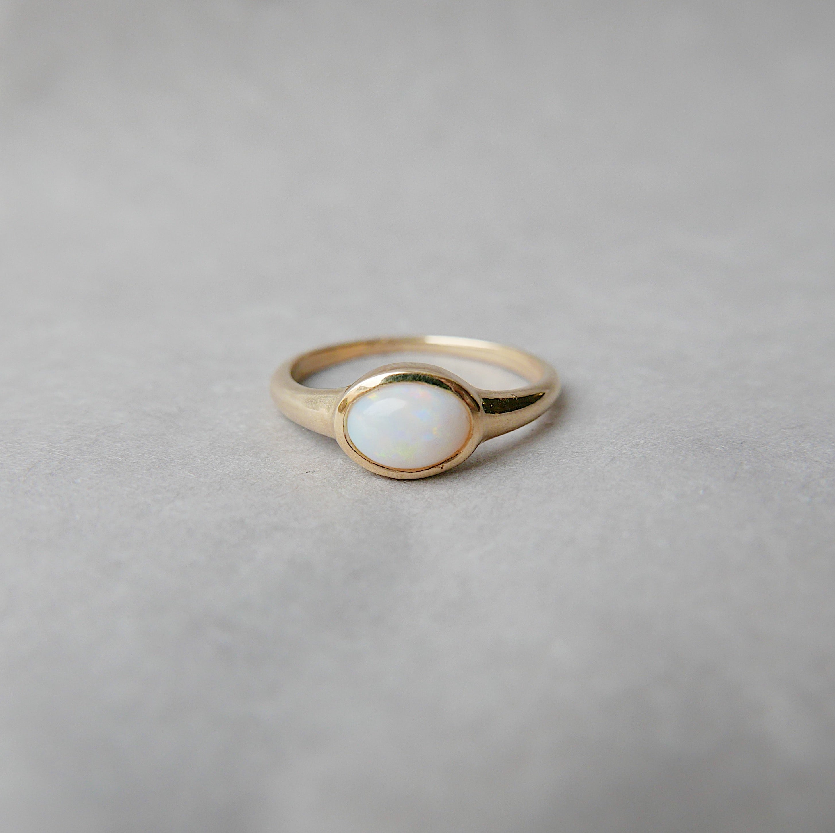 Opal Signet Ring, three stone opal ring, opal and diamond ring, 14k gold bold opal ring, oval opal ring, oval bezel opal ring