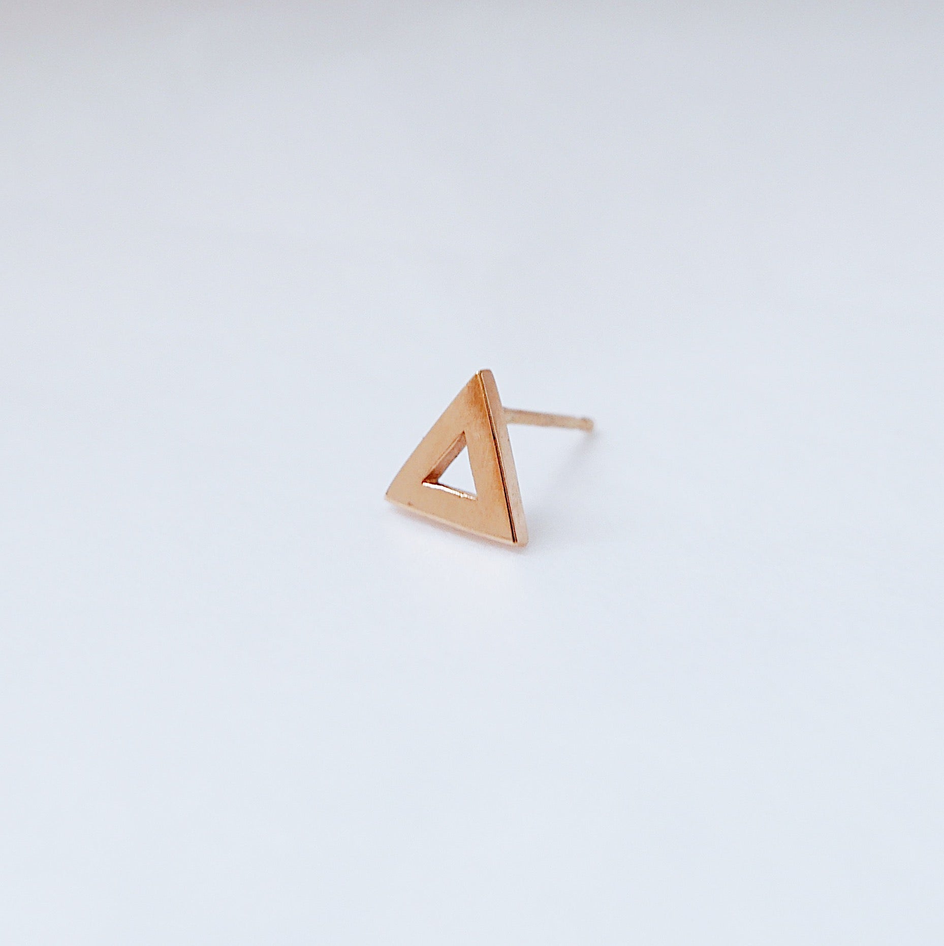 Open triangle stud earring, 14k single triangle stud, geometric gold stud, 14k modern stud, triangle earring, gold triangle stud