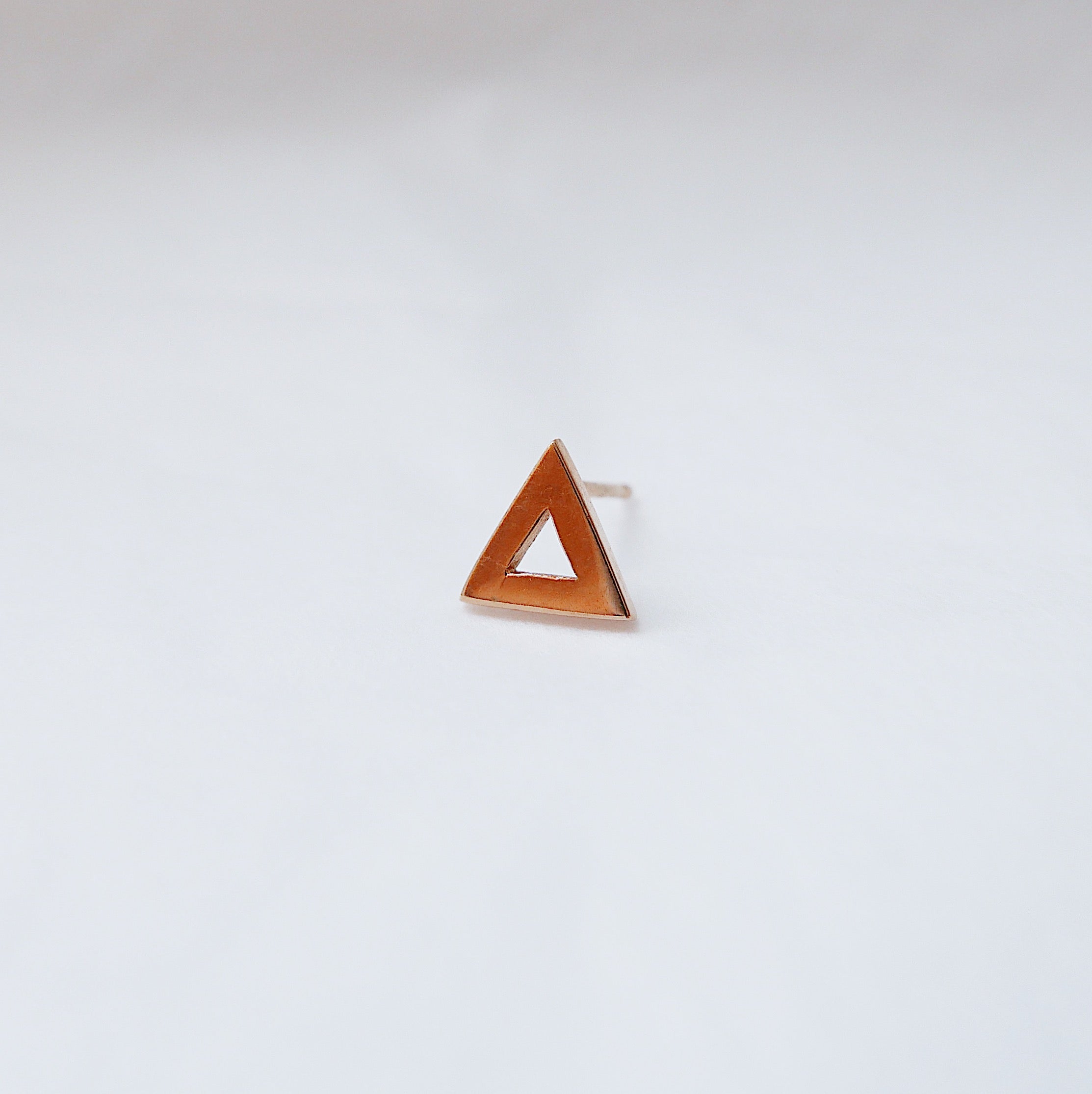 Open triangle stud earring, 14k single triangle stud, geometric gold stud, 14k modern stud, triangle earring, gold triangle stud